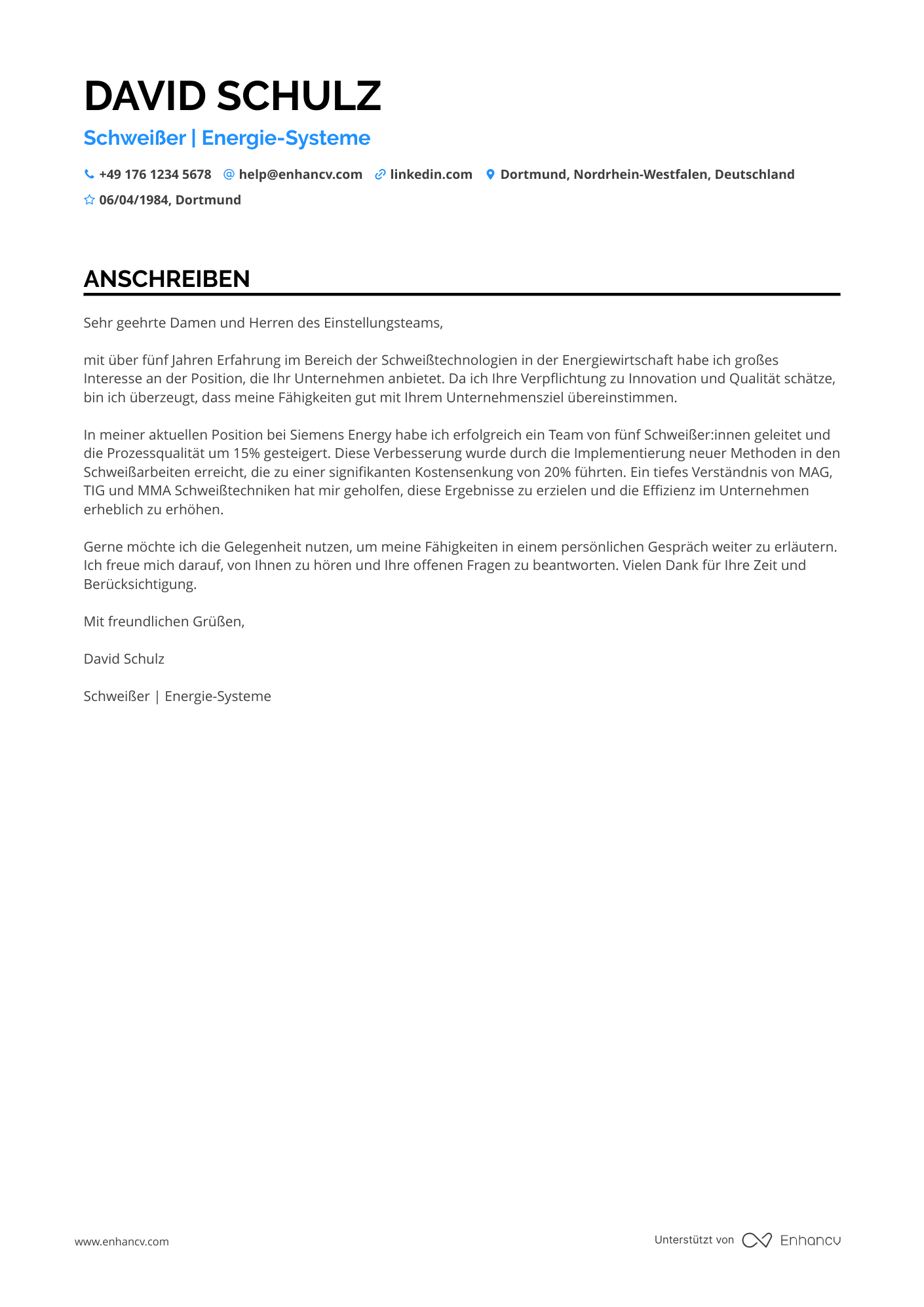 Energie Schweißer Resume Example