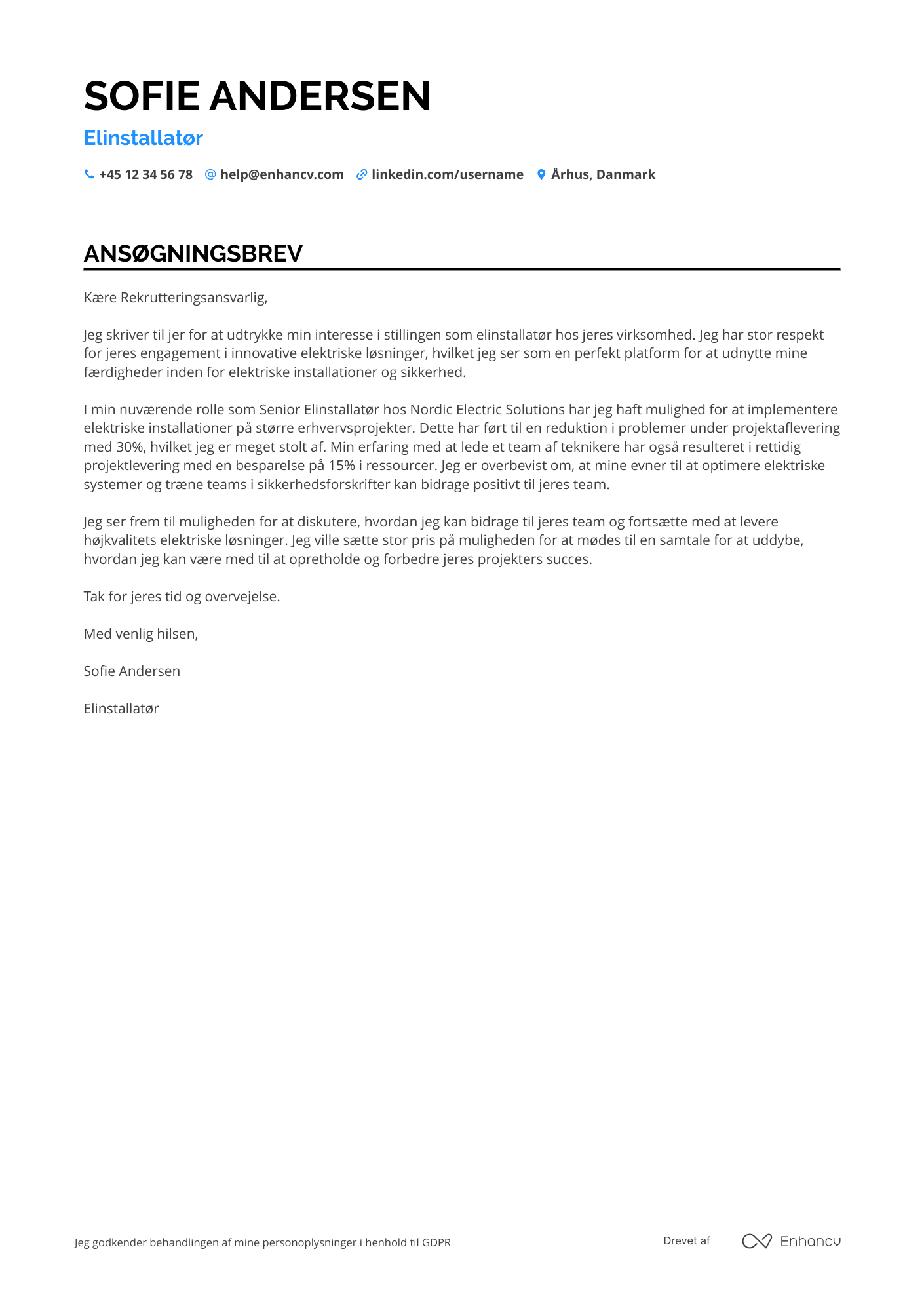 Ansøgningsbrev til Elinstallatør Resume Example