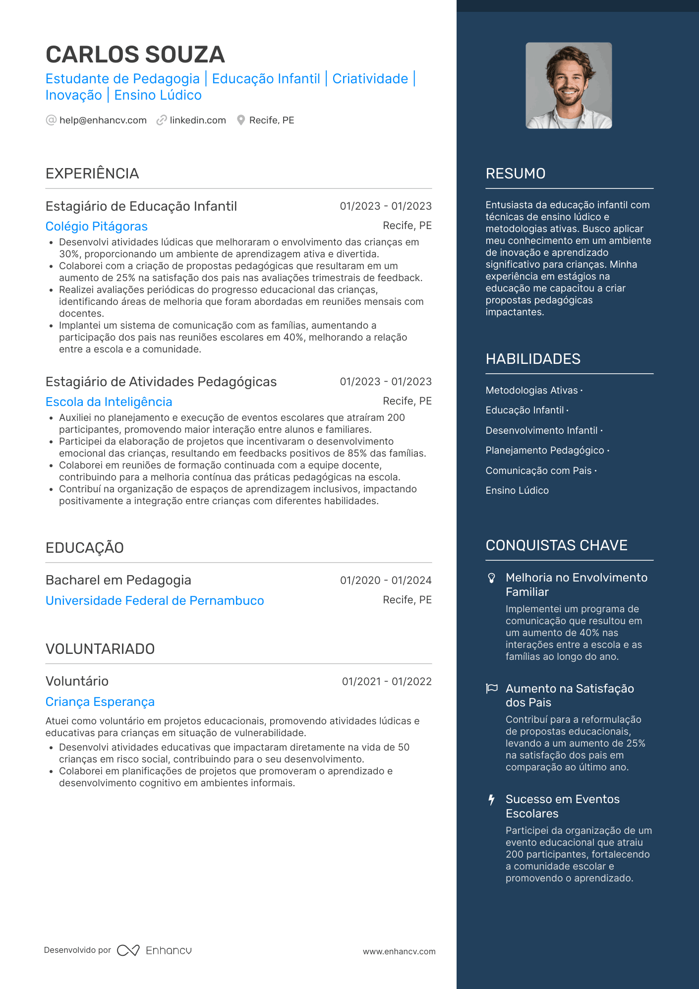 Professor de Educação Infantil Resume Example
