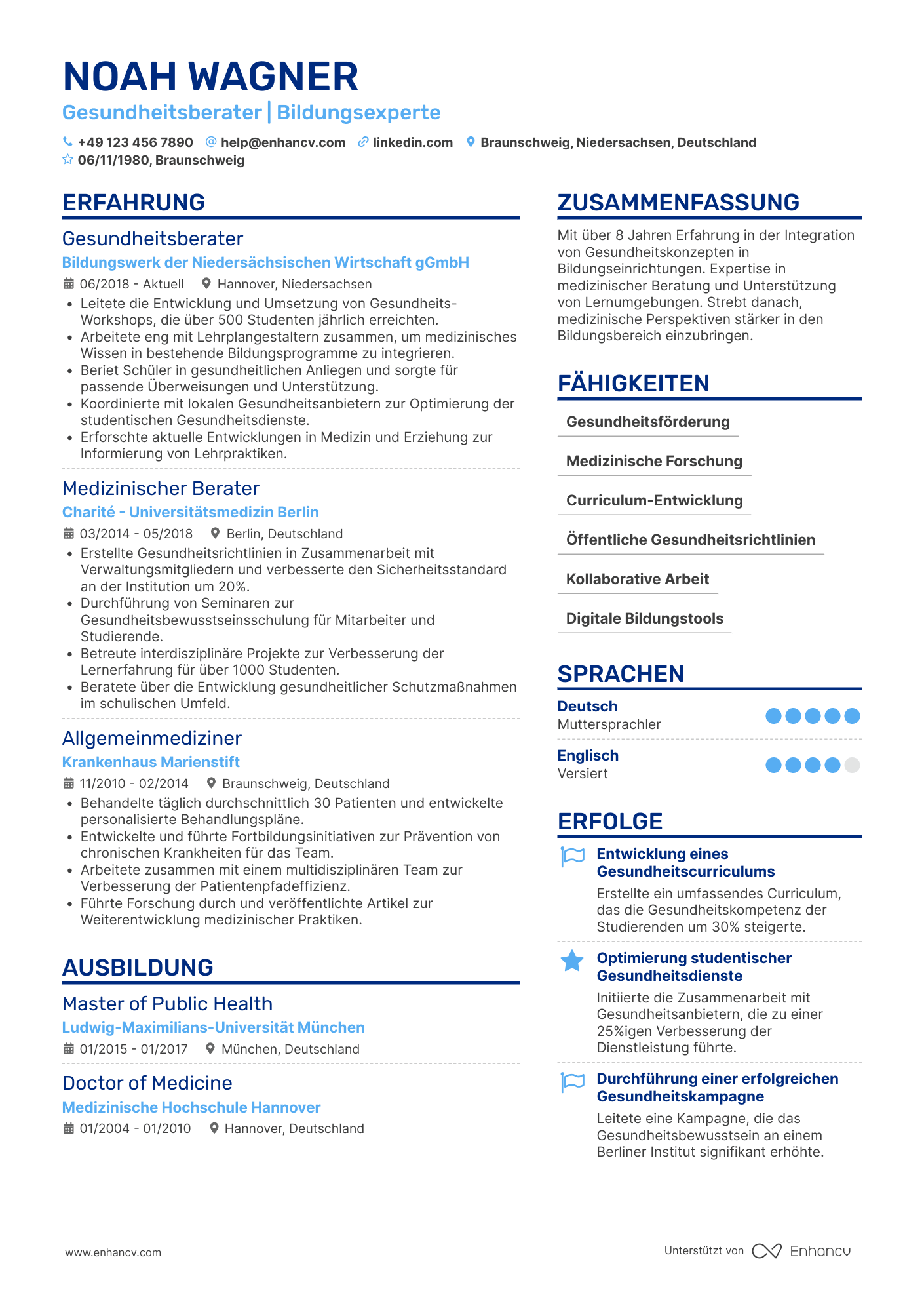 Lebenslauf in Arzt in der Bildung Resume Example