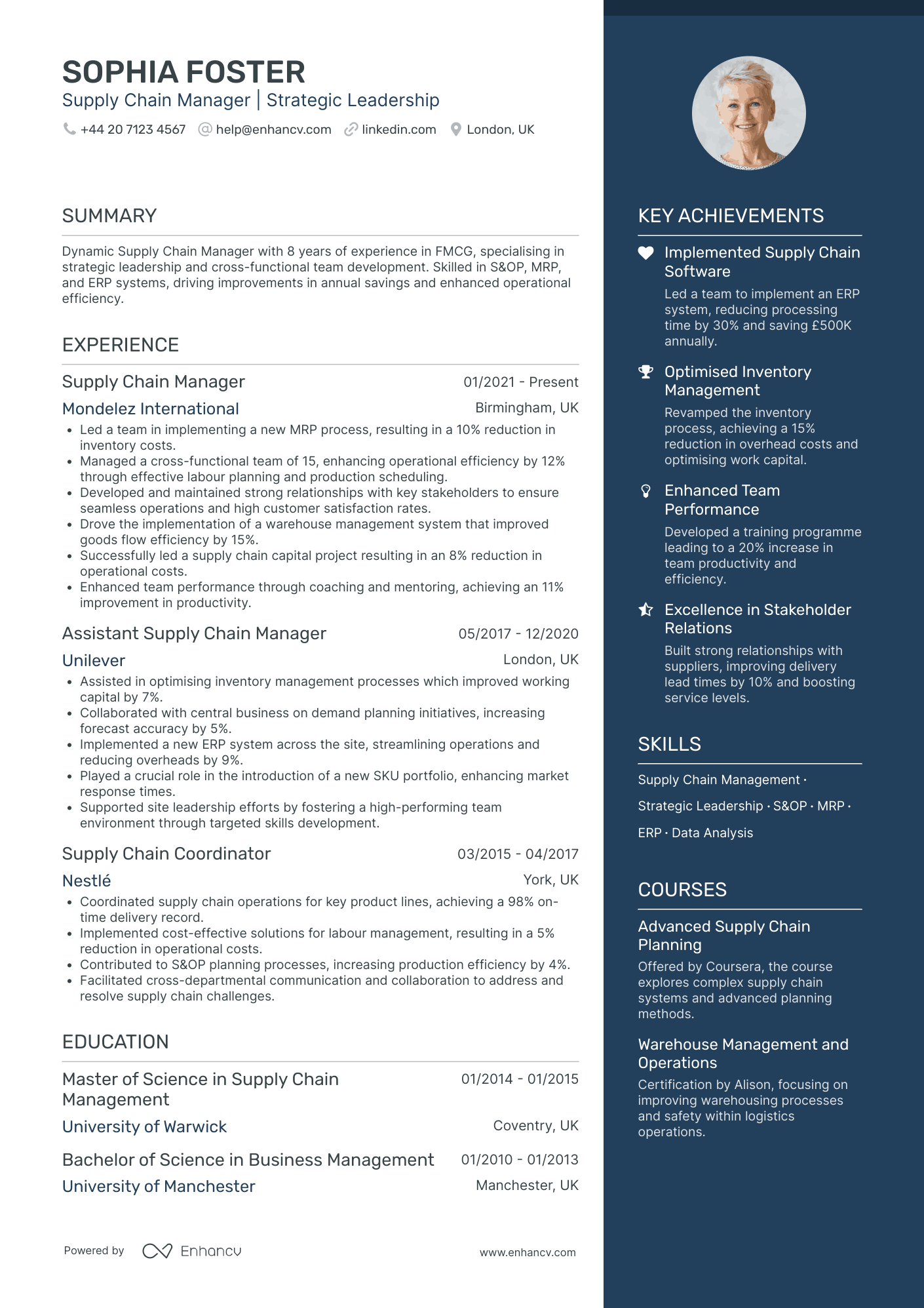 Global Delivery Manager in Supply Chain Resume Example