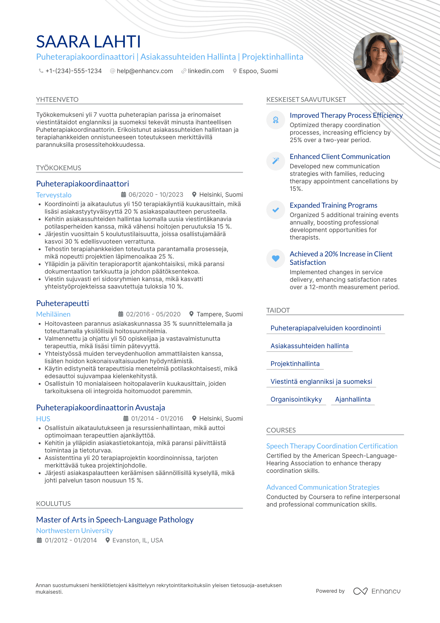 Ansioluettelo Puheterapiakoordinaattori Resume Example