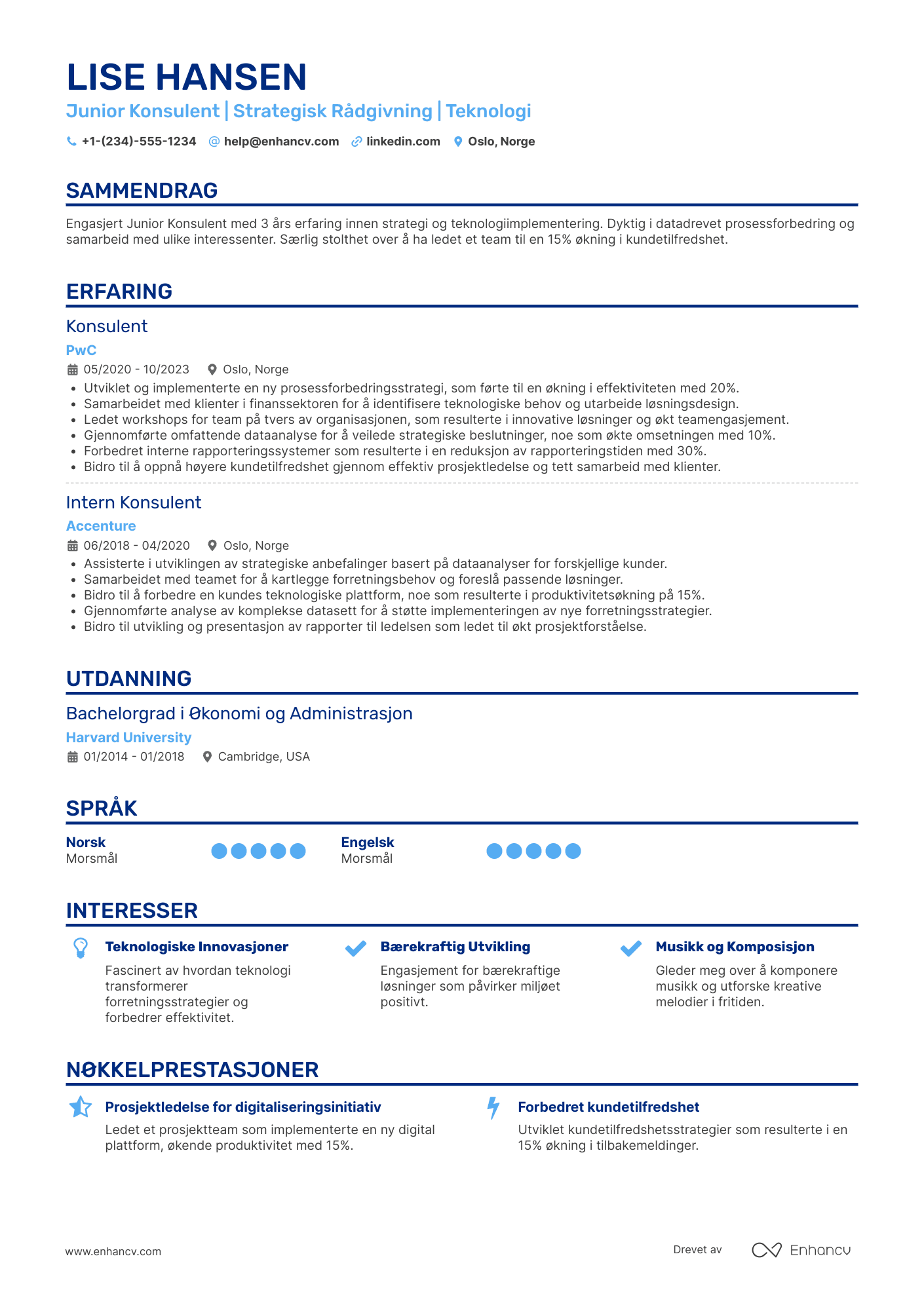 CV for Junior Konsulent Resume Example