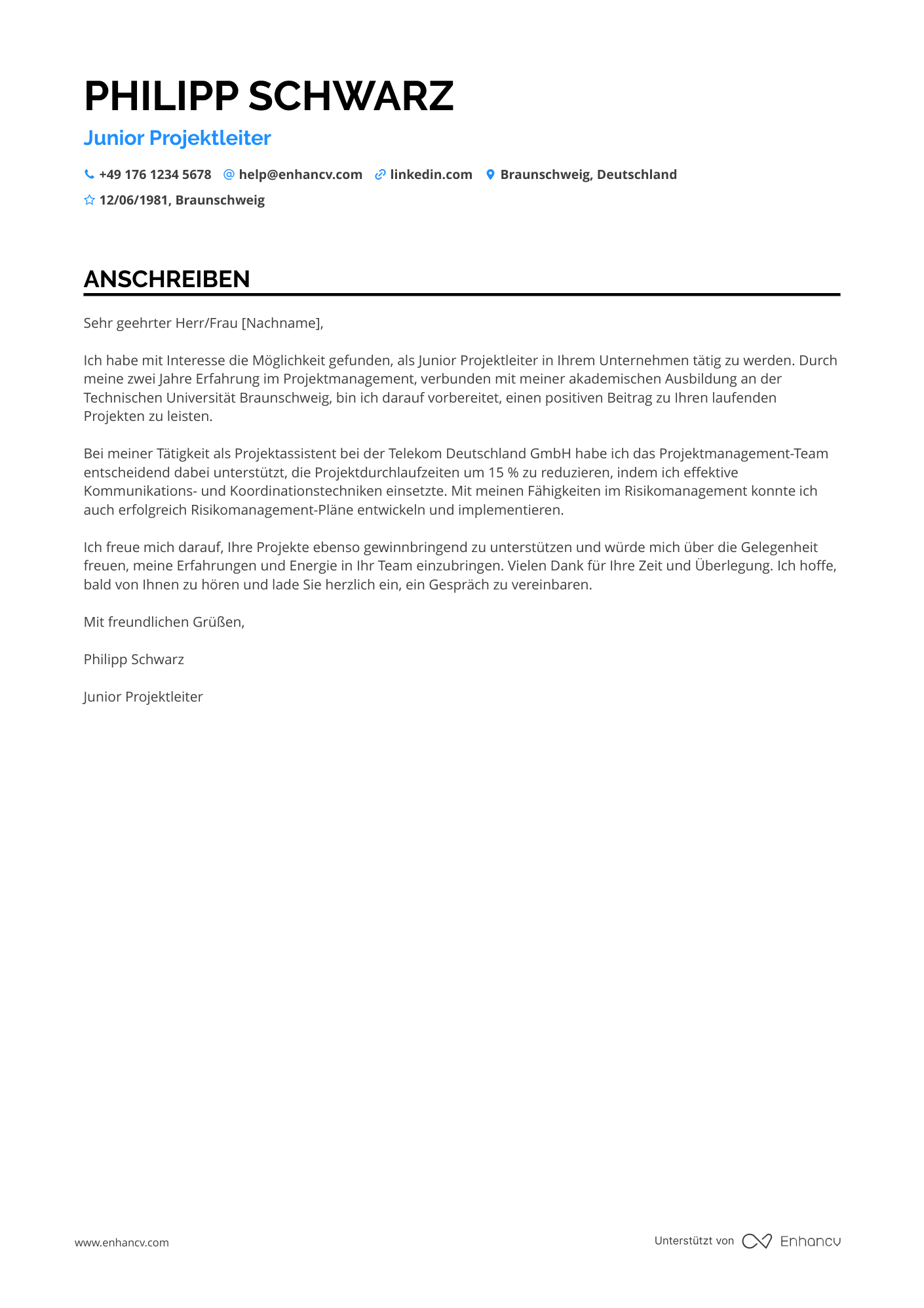 Junior Projektleiter Resume Example