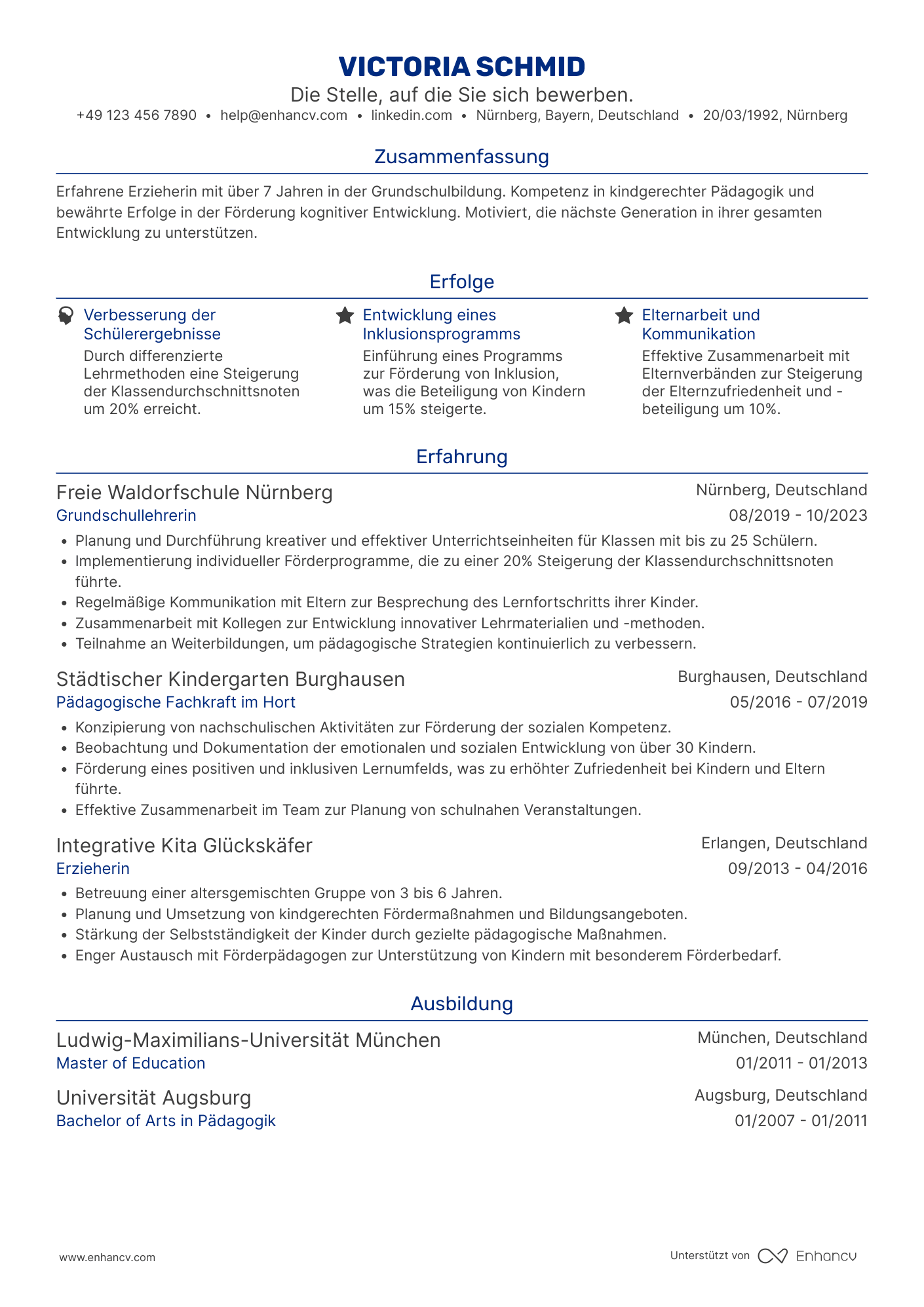 Lebenslauf als Grundschul Erzieherin Resume Example
