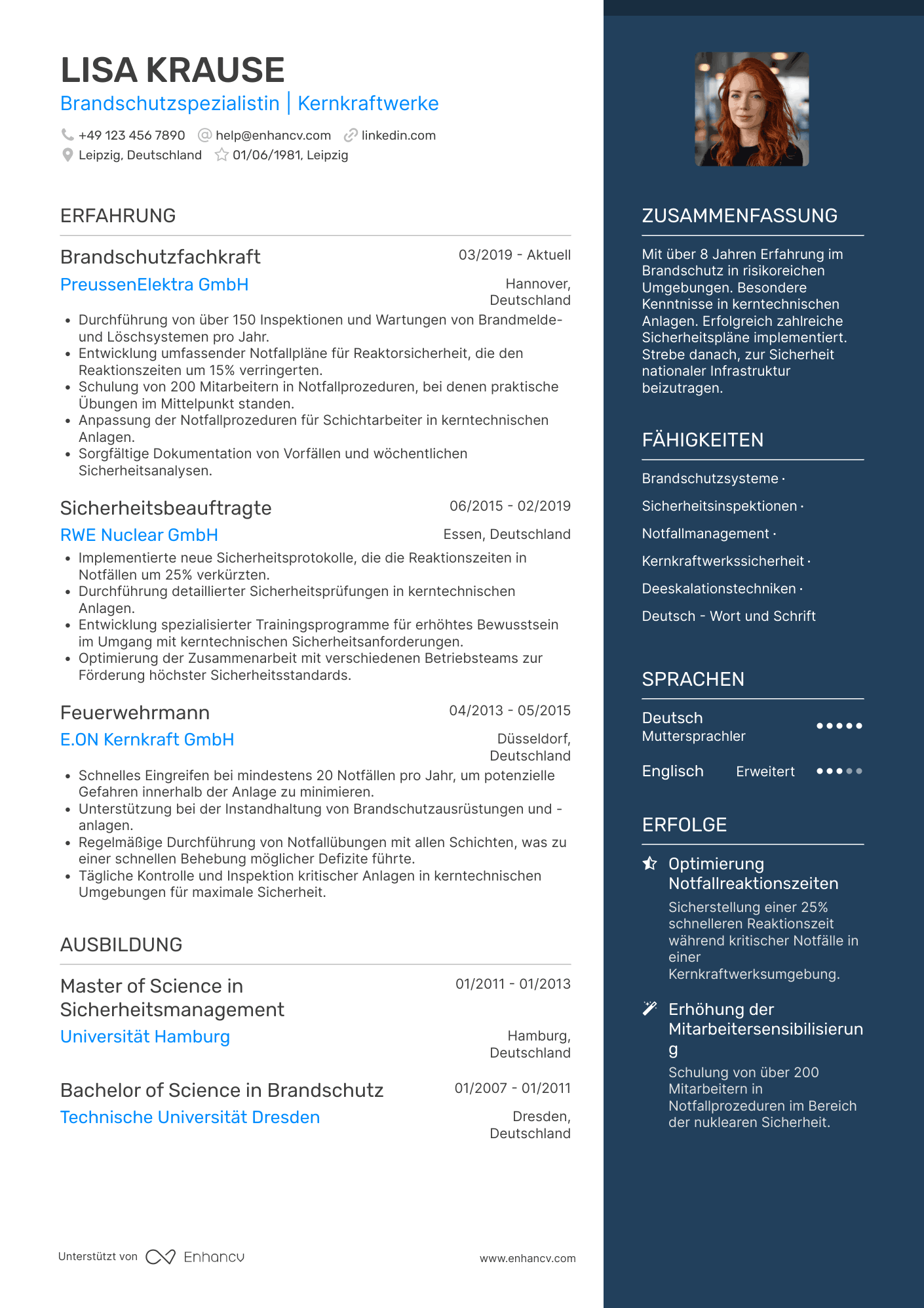 Lebenslauf in Feuerwehrmann für Kernkraftwerke Resume Example