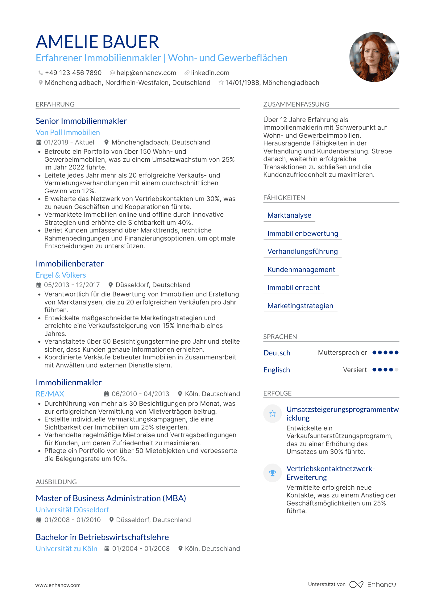 Lebenslauf als Erfahrener Immobilienmakler Resume Example