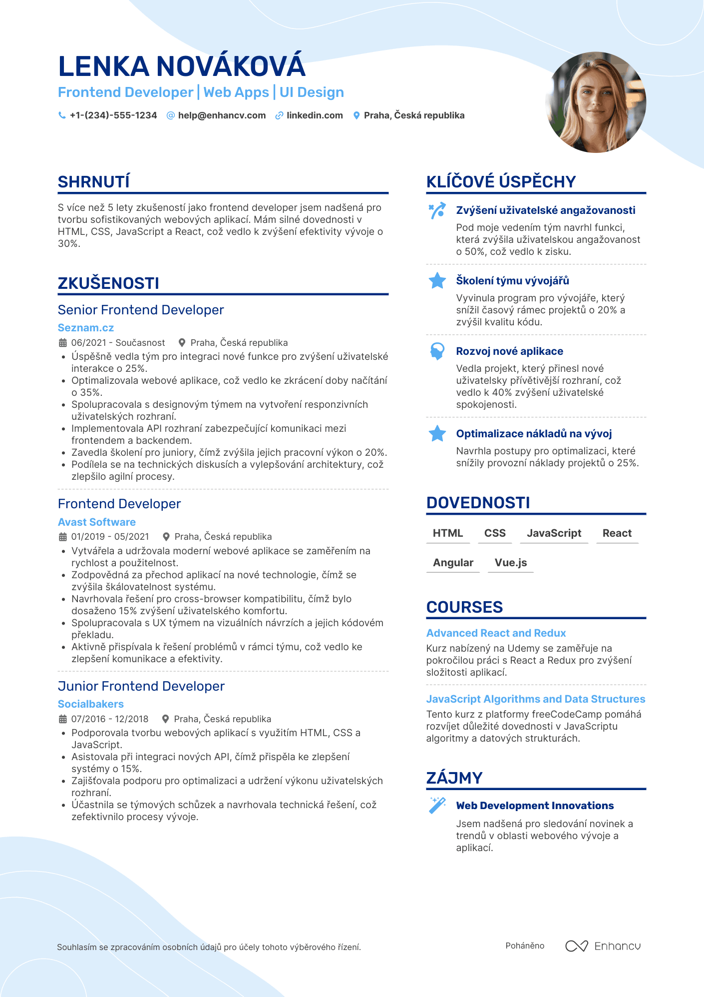 Životopis pro Frontend Programátor Resume Example