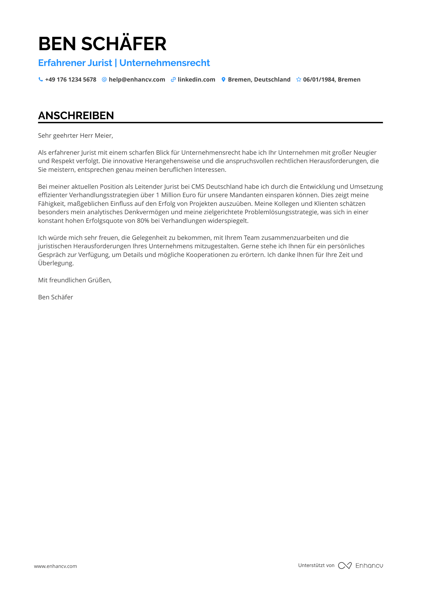 Erfahrener Jurist Resume Example