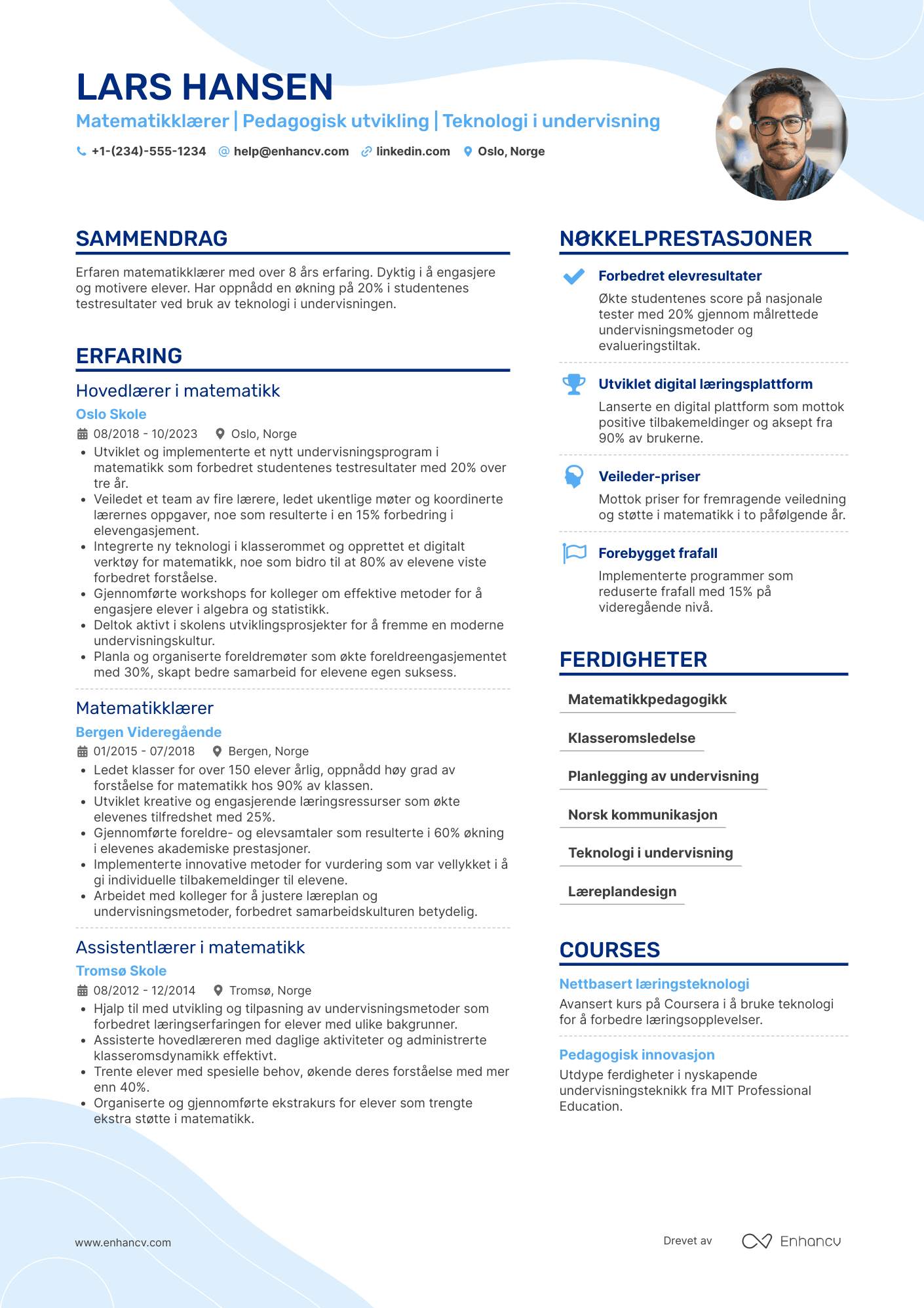 CV for Matematiklærer Resume Example