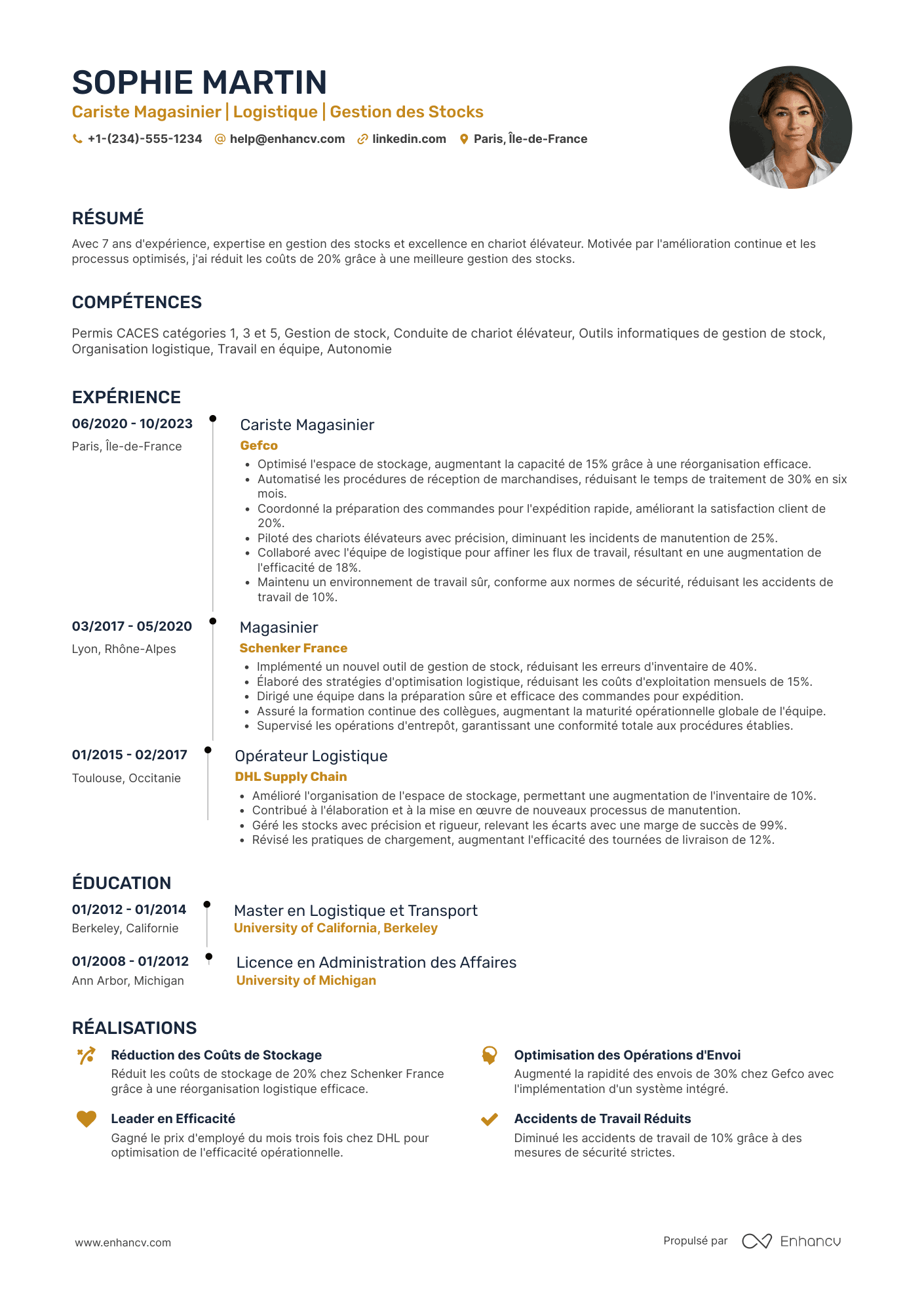 CV de cariste magasinier Resume Example