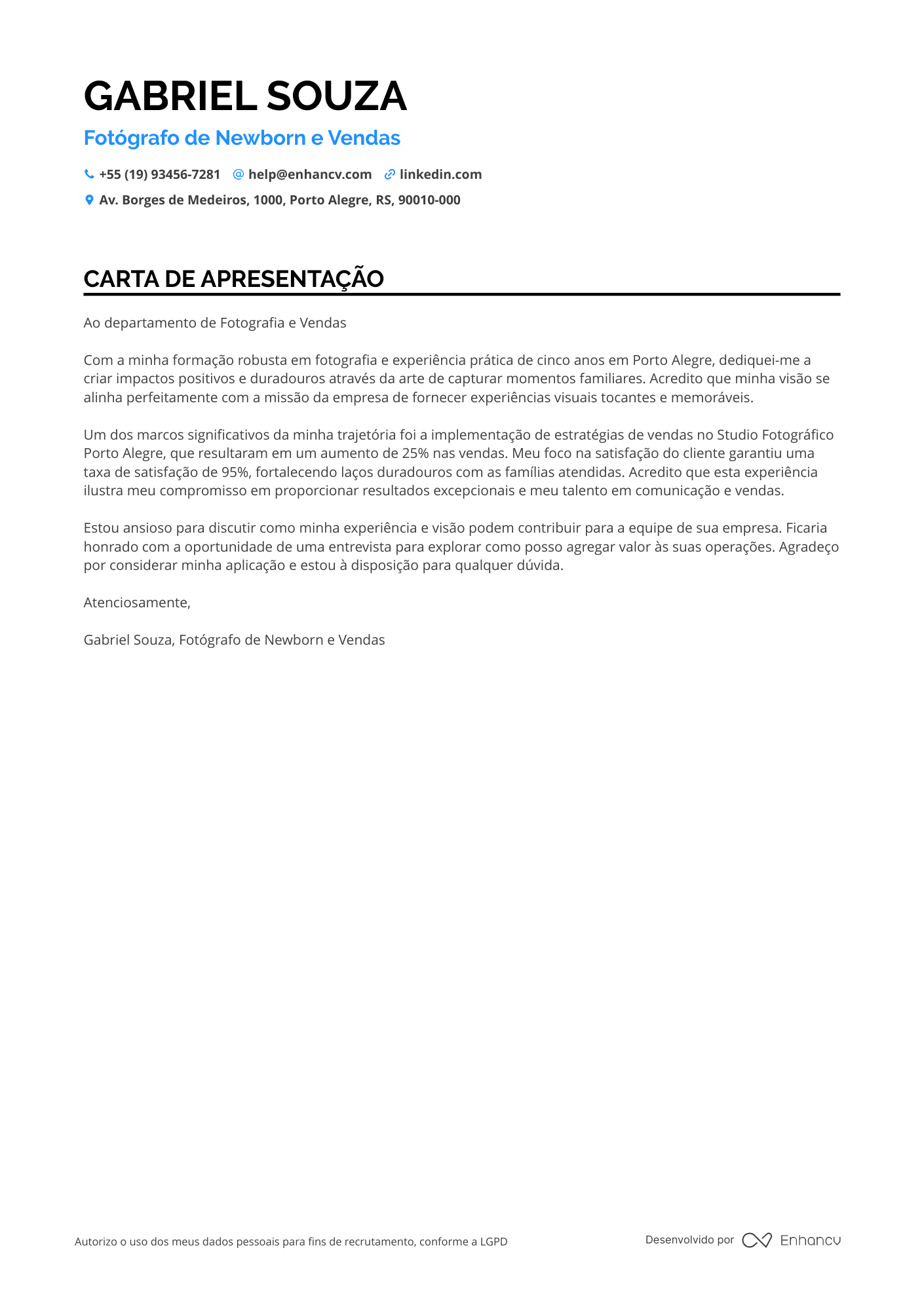 Fotógrafo Sênior Resume Example