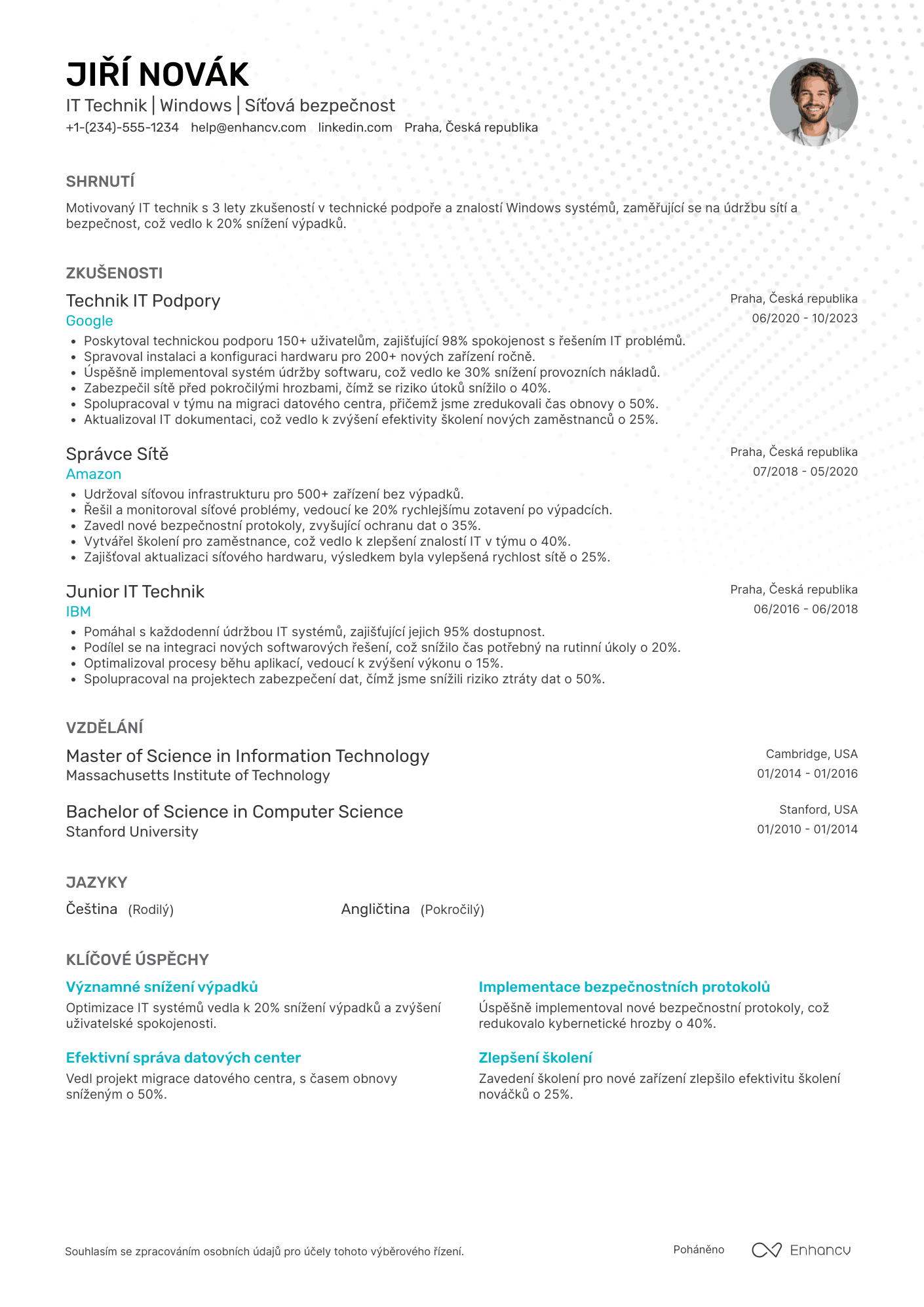 Životopis pro IT Technik Einsteiger Resume Example