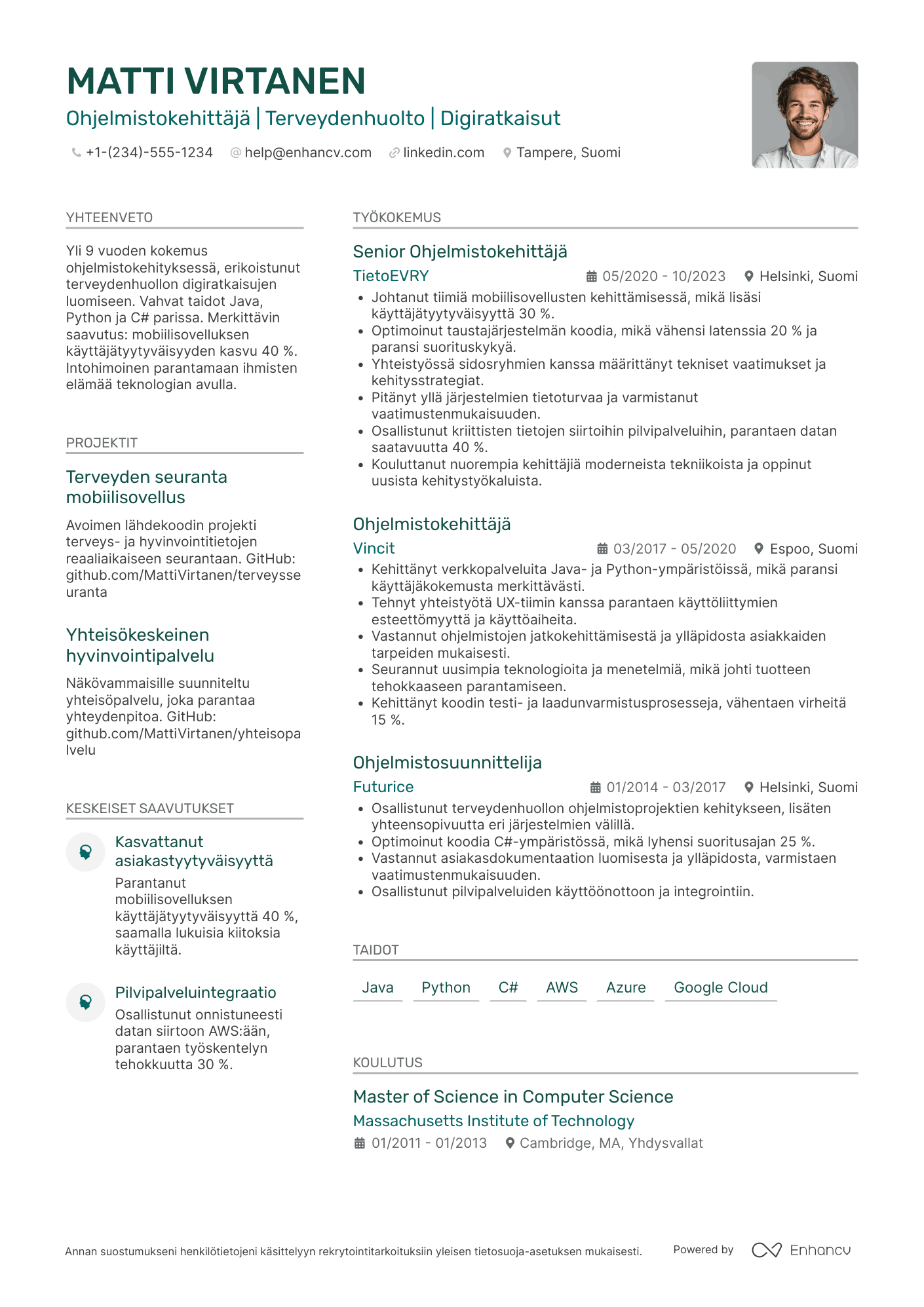Ansioluettelo Ohjelmistokehittäjä Healthcare Resume Example