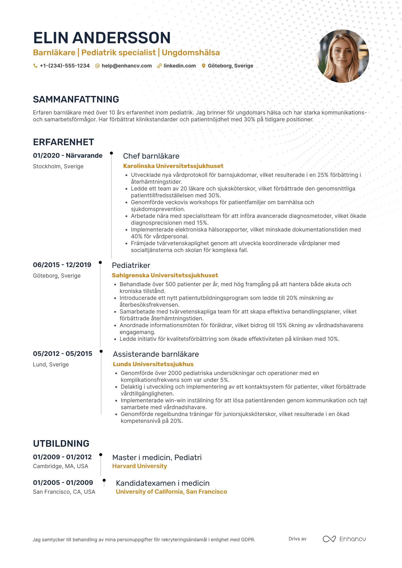 CV för Barnläkare Resume Example