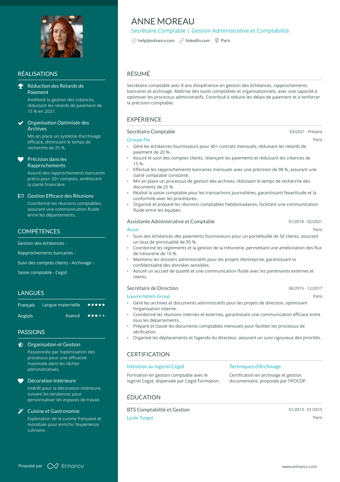 CV Secretaire comptable Resume Example