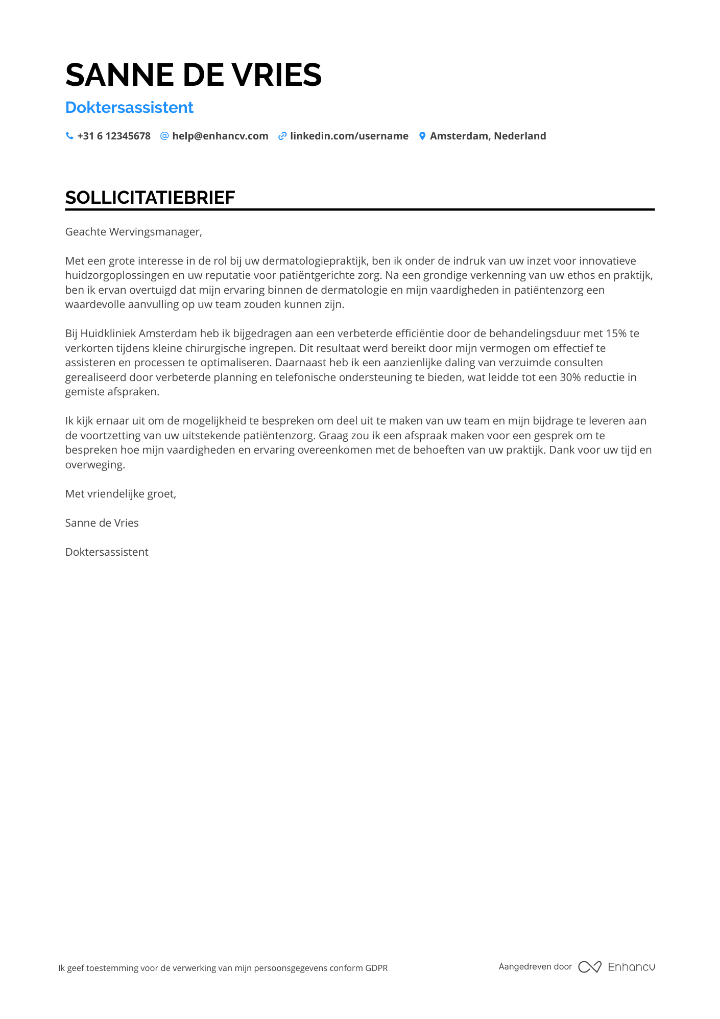 Sollicitatiebrief voor Doktersassistent Dermatologie Resume Example