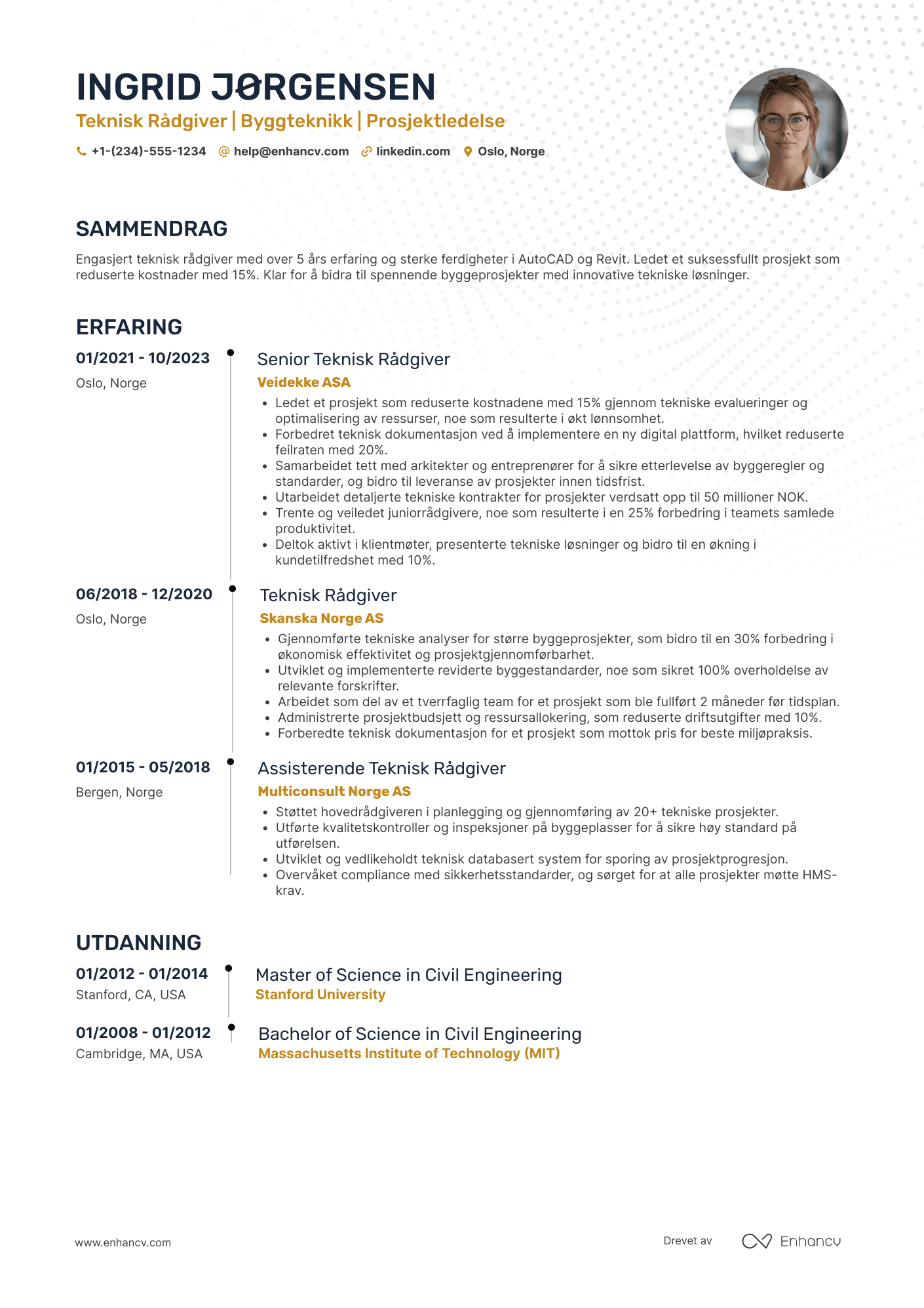 CV for Teknisk rådgiver i byggebranchen Resume Example