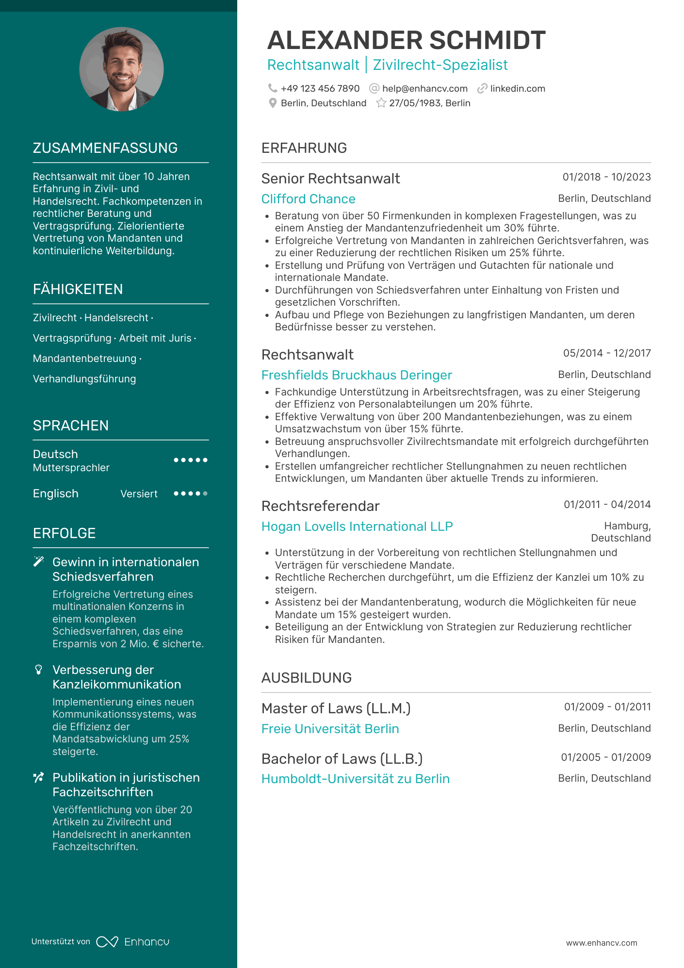 Lebenslauf als Rechtsanwalt mit langjähriger Erfahrung Resume Example