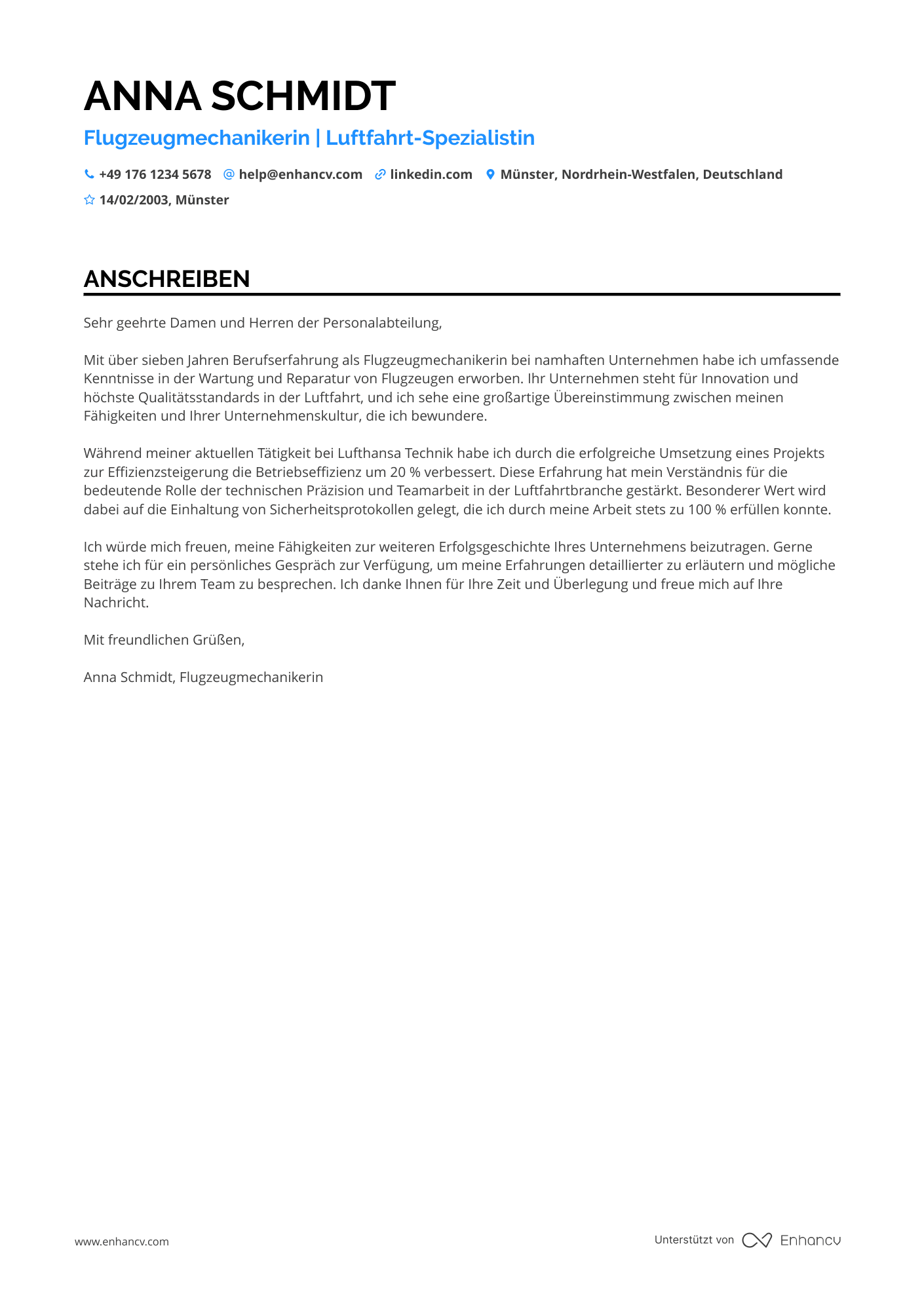 Flugzeug Mechaniker Resume Example