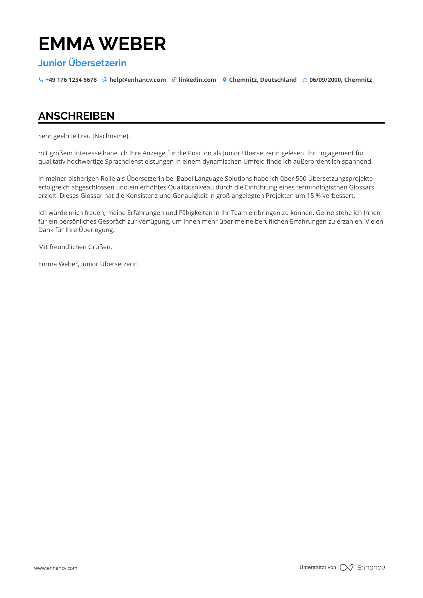 Einsteiger Übersetzer Resume Example