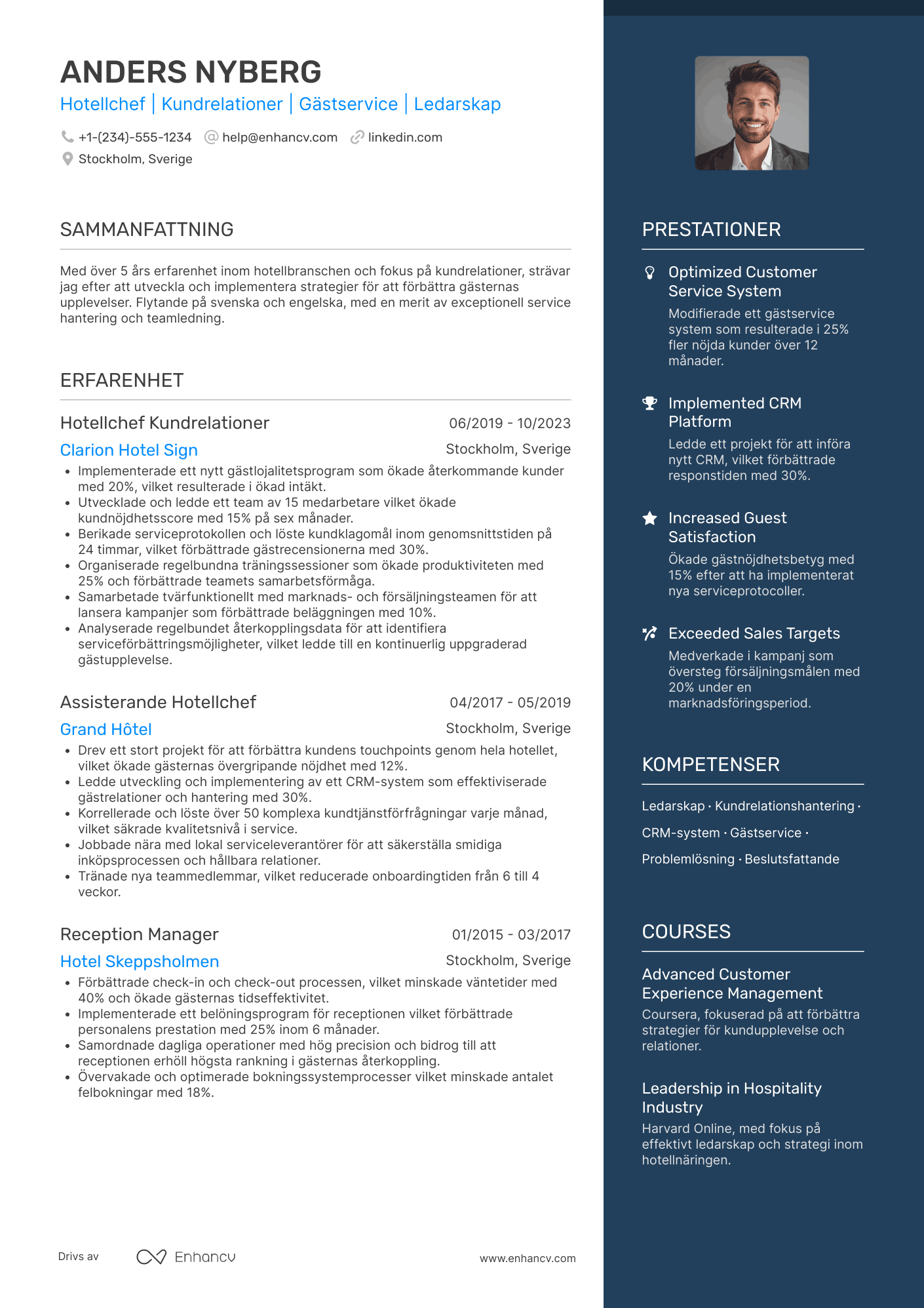 CV för Hotellchef kundrelationer Resume Example