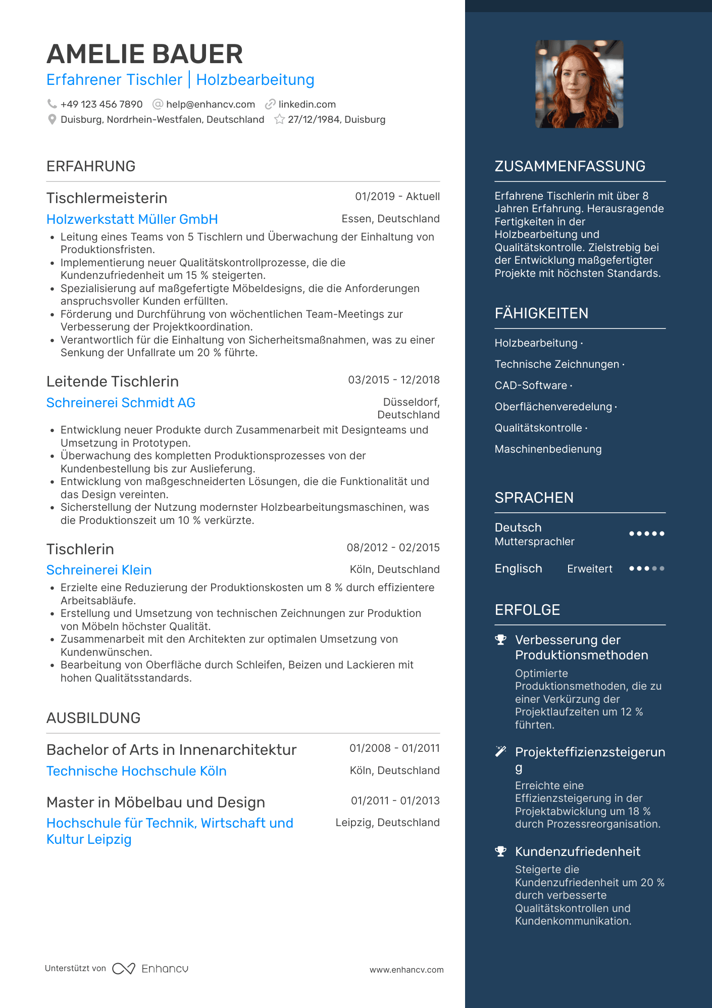 Lebenslauf als Tischler mit 5 10 Jahren Erfahrung Resume Example