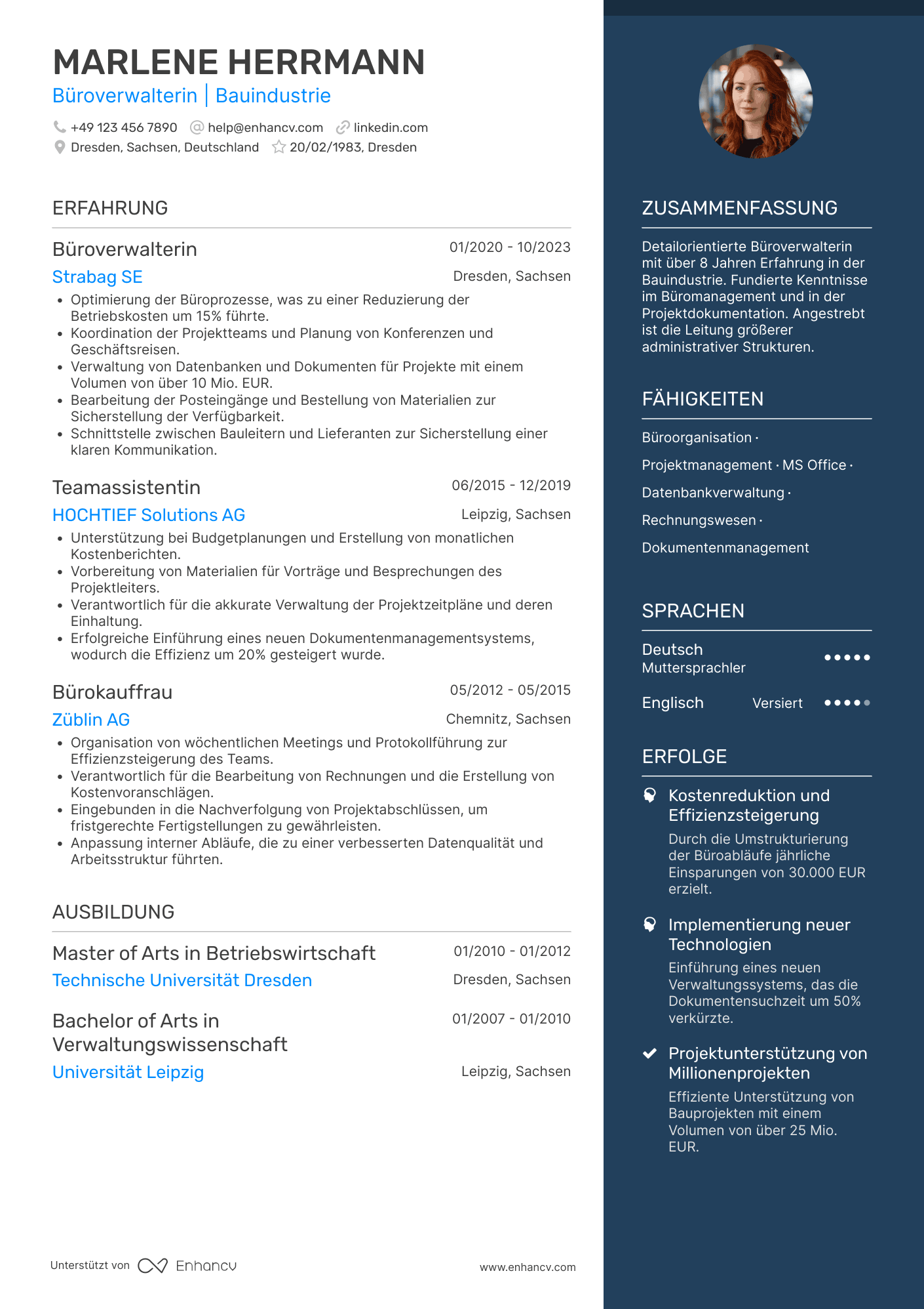 Lebenslauf in Büroverwalter für Bauindustrie Resume Example