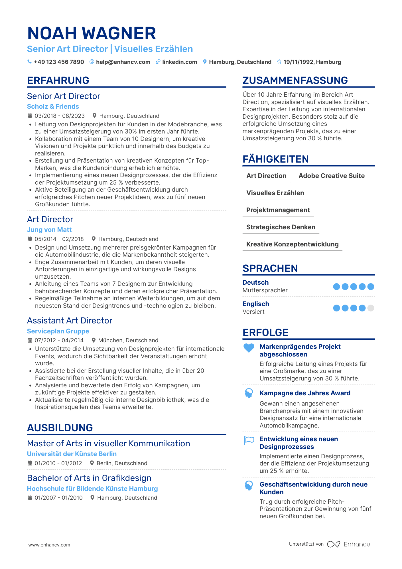 Lebenslauf als Künstlerischer Senior Resume Example