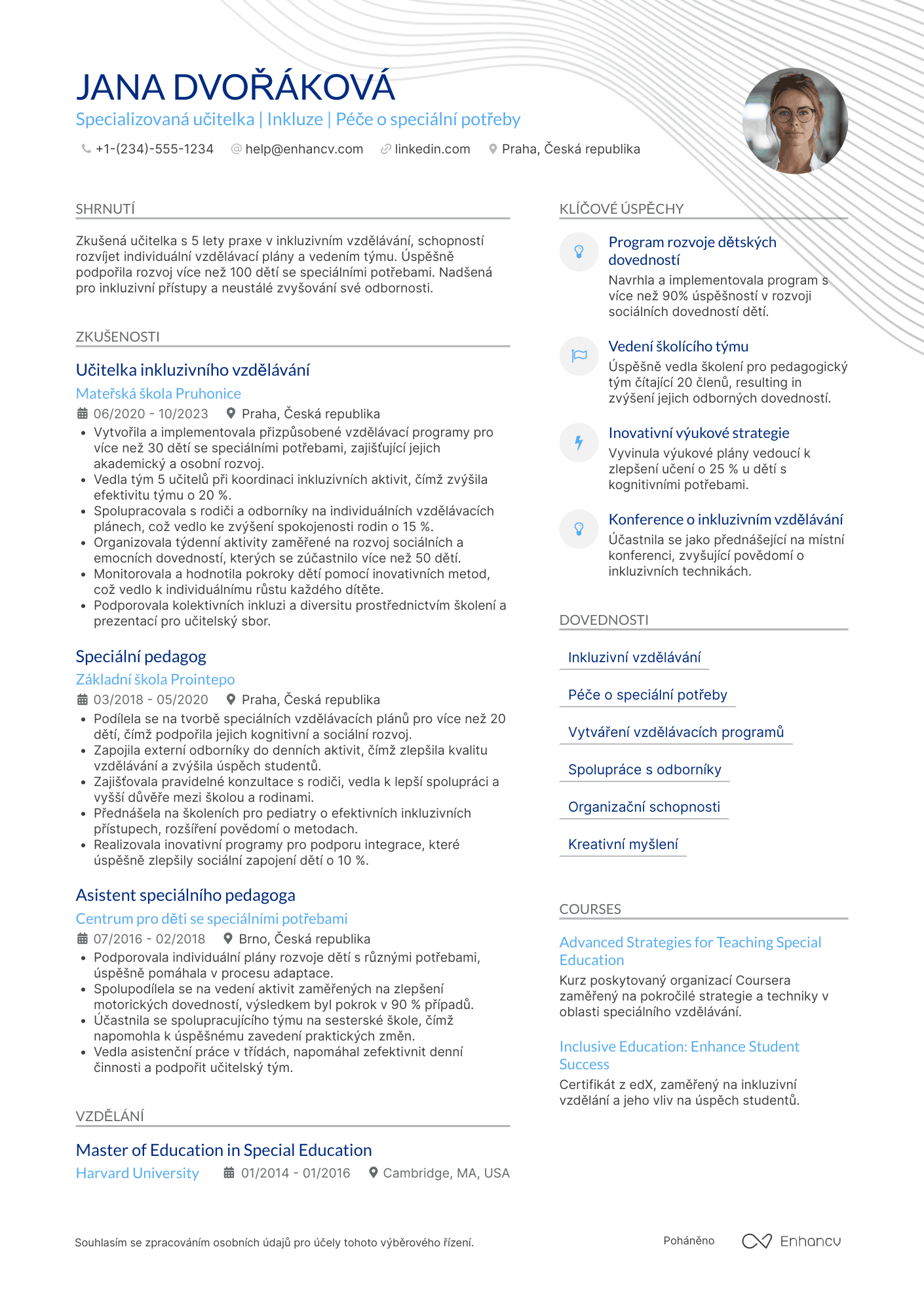 Životopis pro Specializovaná učitelka mateřské školy pro speciální potřeby Resume Example