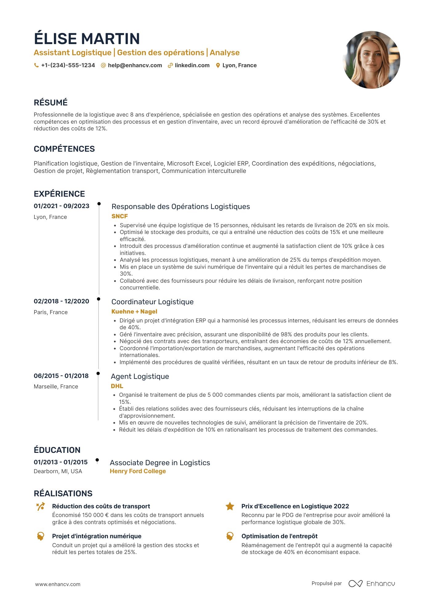 CV d’assistant logistique Resume Example