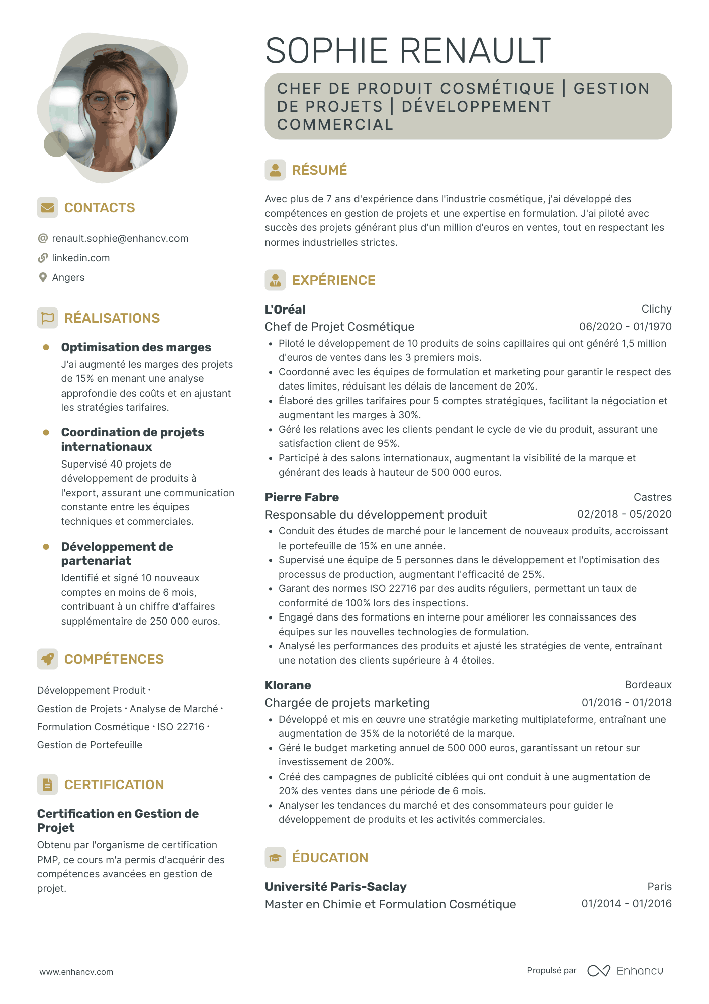 Chef de Produit Cosmétique Resume Example