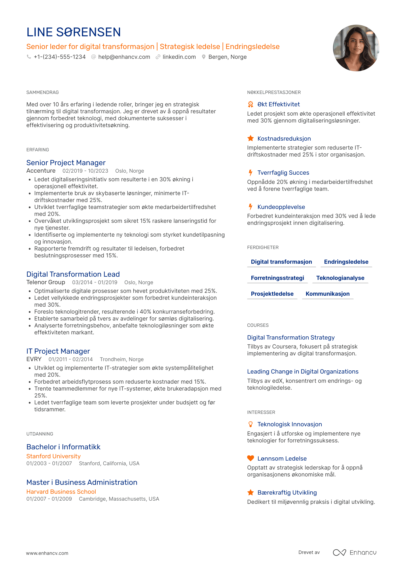 CV for Senior leder for digital transformasjon Resume Example