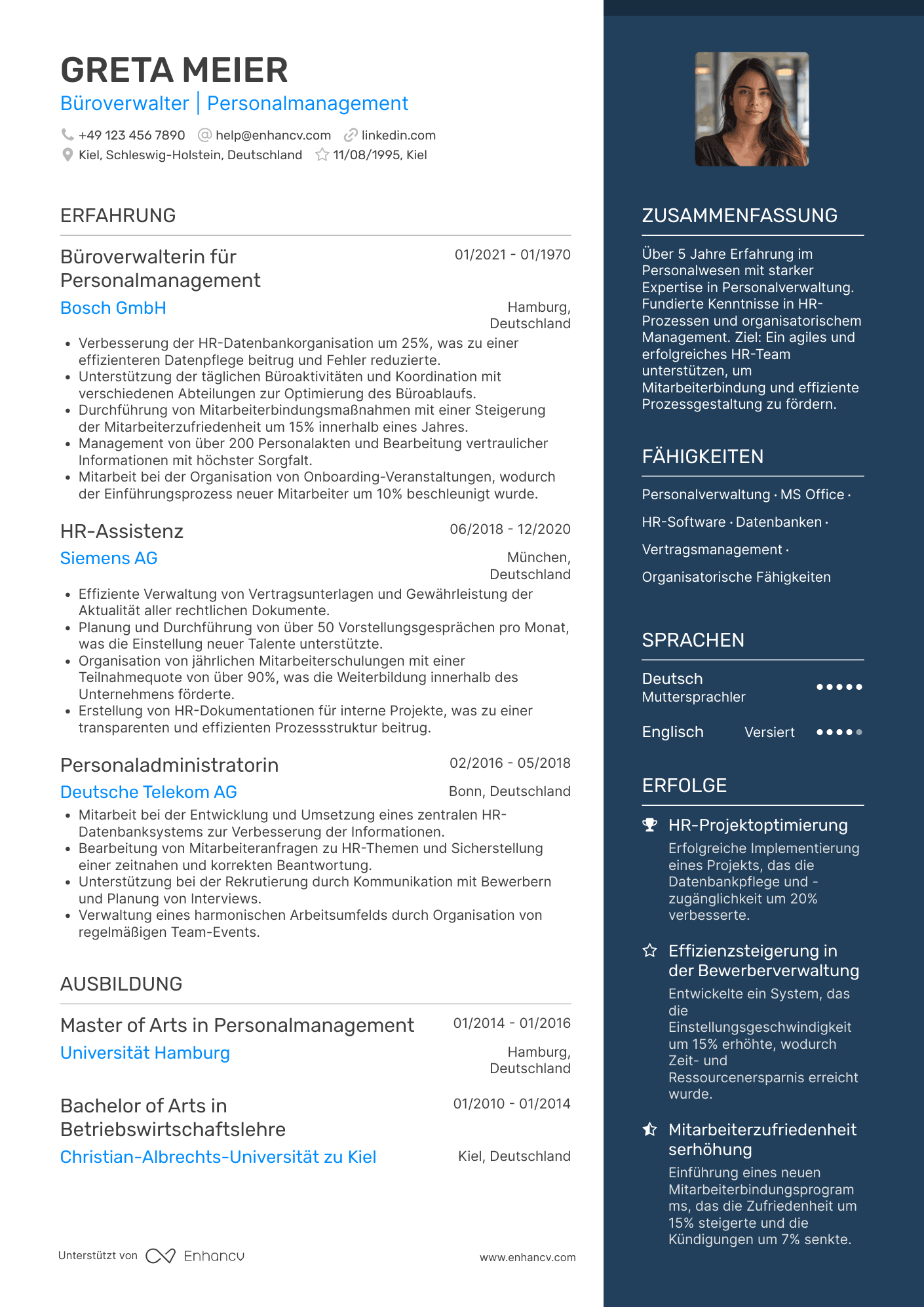 Lebenslauf als Büroverwalter für Personalmanagement Resume Example