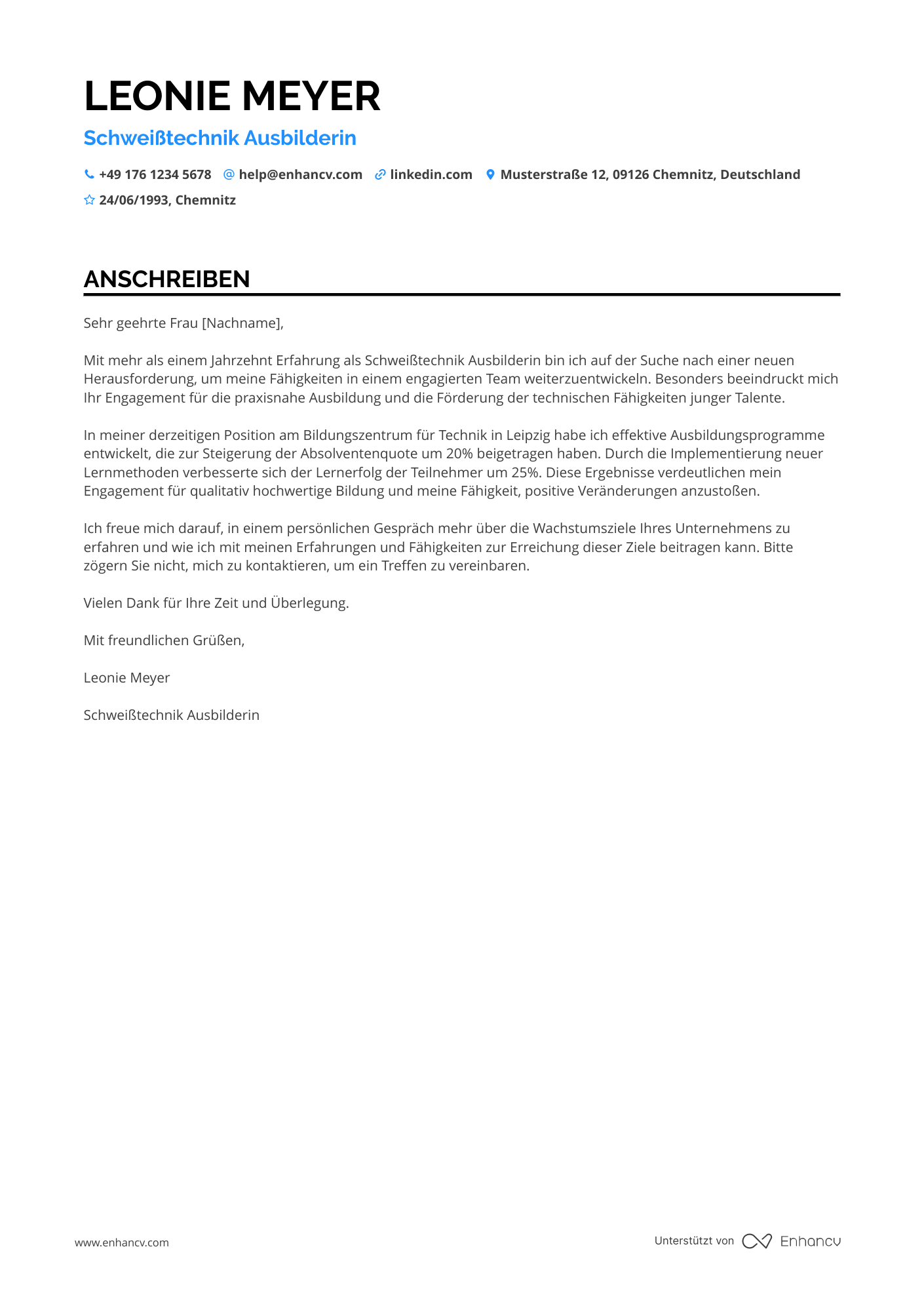 Schweißer Ausbilder Resume Example