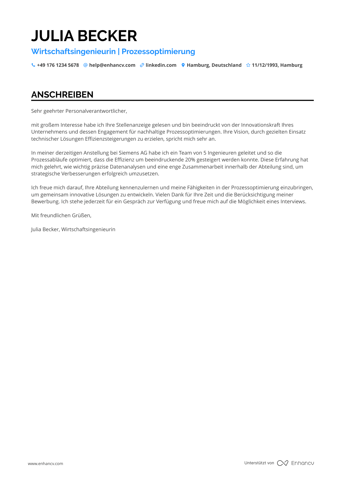 Einstiegslevel Wirtschaftsingenieur Resume Example
