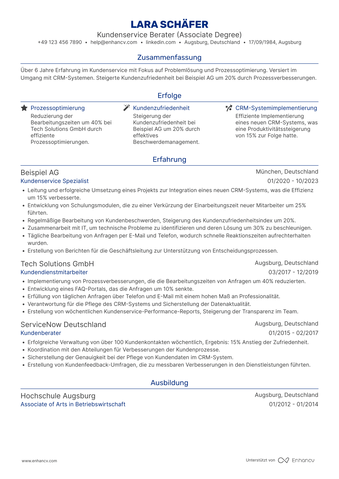 Lebenslauf als Kundenservice Spezialist Resume Example