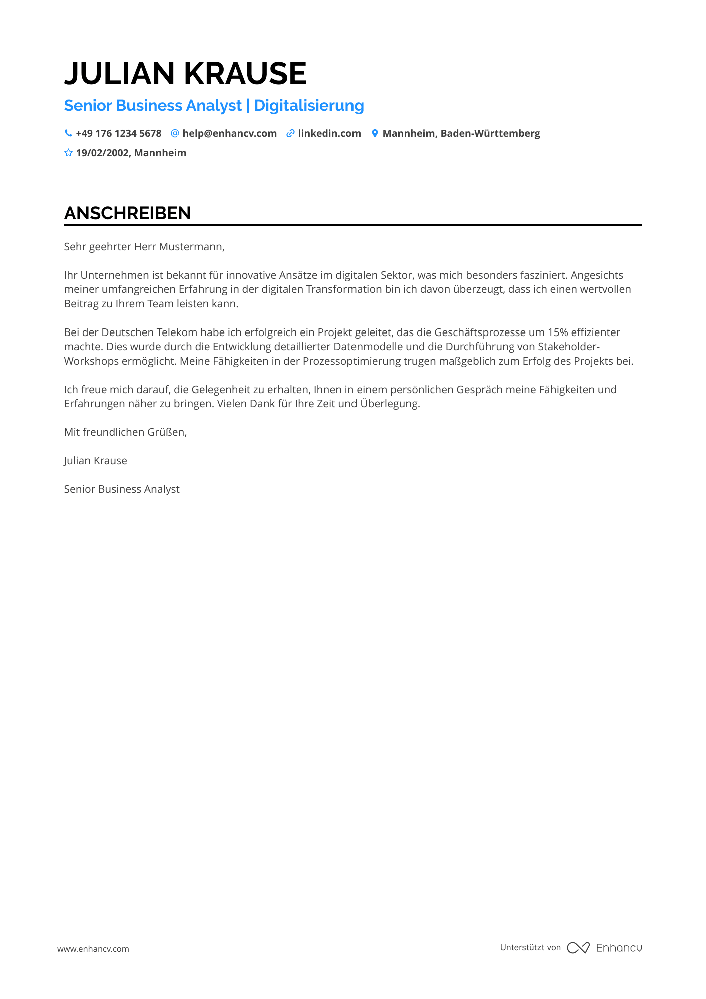 Senior Business Analyst Resume Example