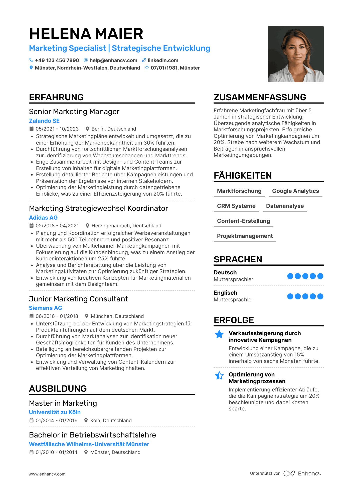 Lebenslauf als Akademiker im Marketing Resume Example
