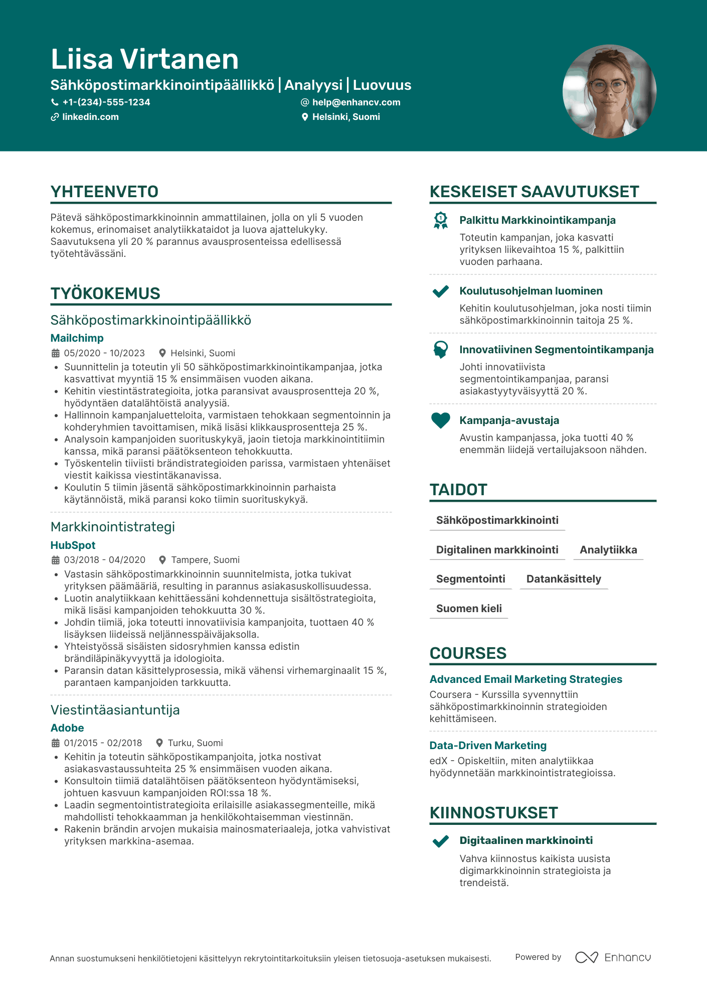 Ansioluettelo Sähköpostimarkkinointipäällikkö Resume Example