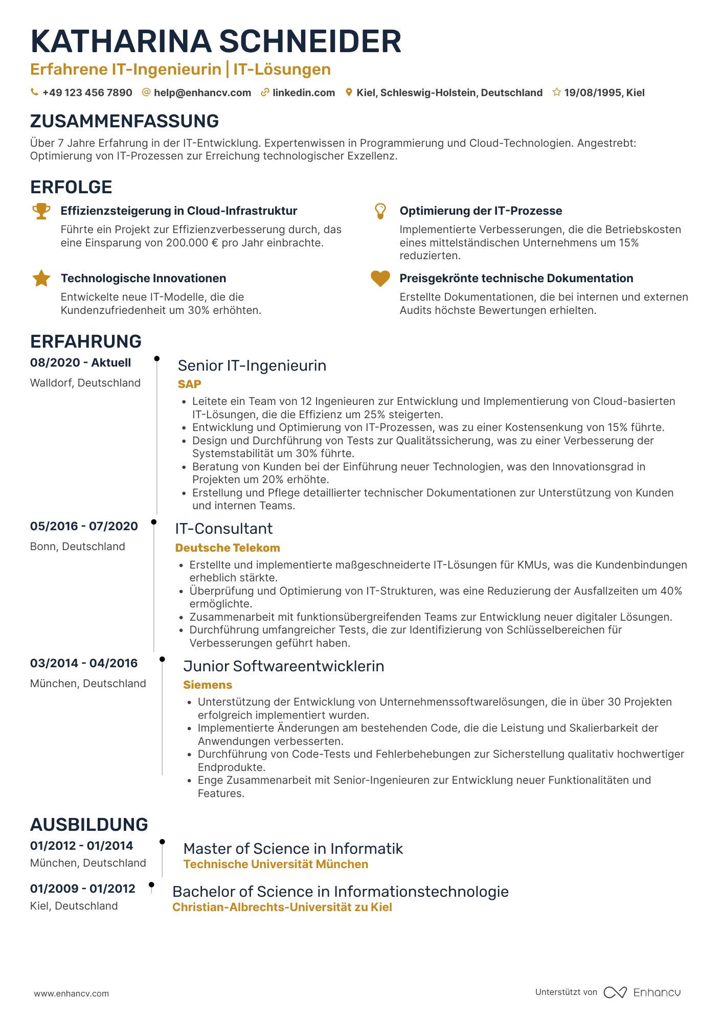 Lebenslauf in Ingenieur für IT Branche Resume Example
