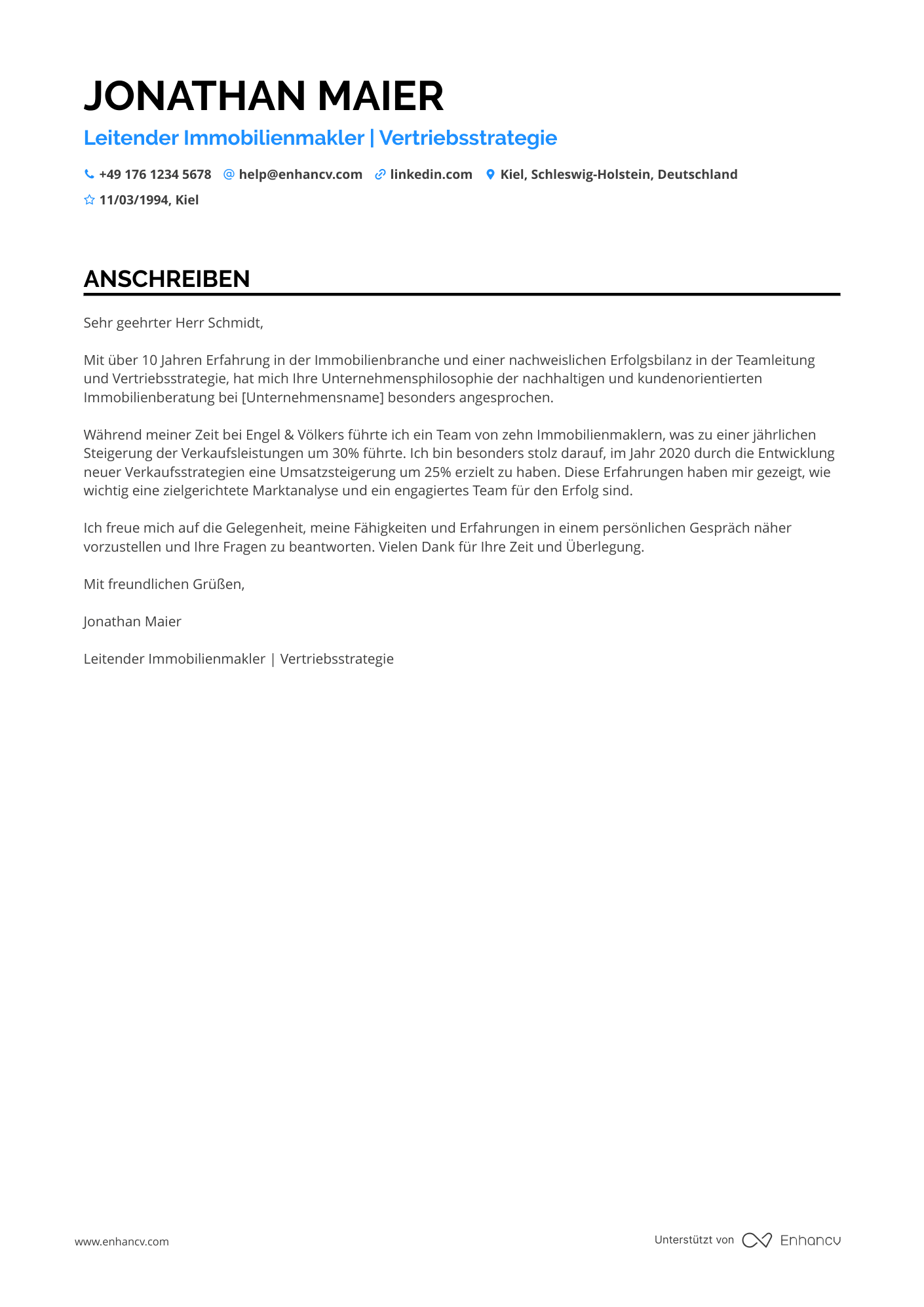 Leitender Immobilienmakler Resume Example