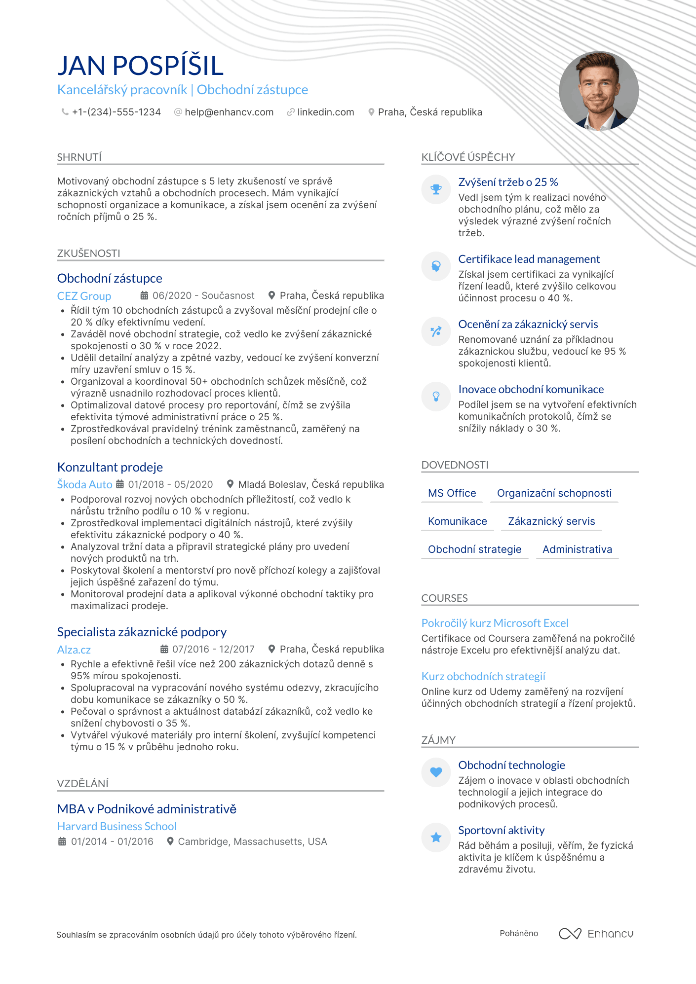 Životopis pro Kancelářský pracovník obchodní zástupce Resume Example