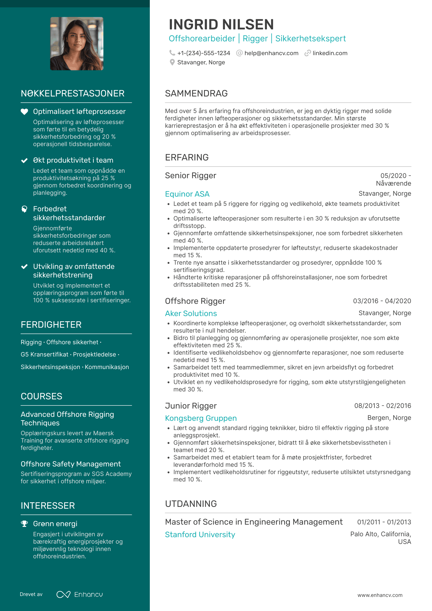 CV for Offshorearbeider – rigger Resume Example