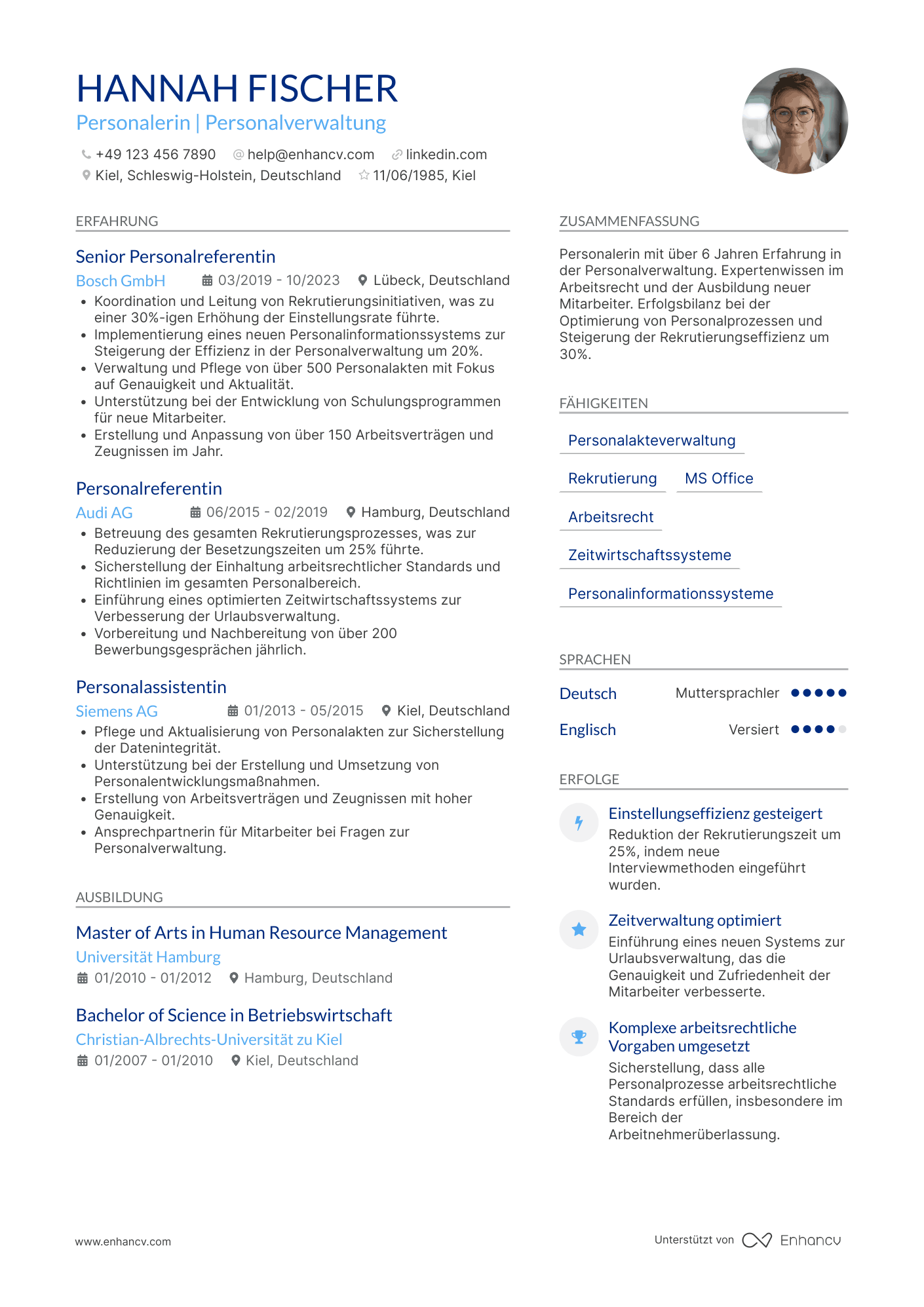 Lebenslauf als Personaler für Personalverwaltung Resume Example