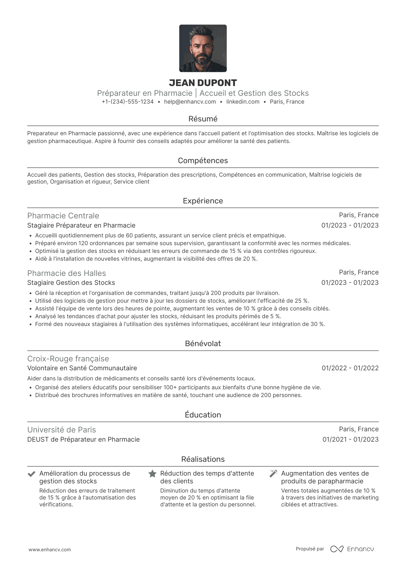 CV avec un DEUST de préparateur en pharmacie Resume Example