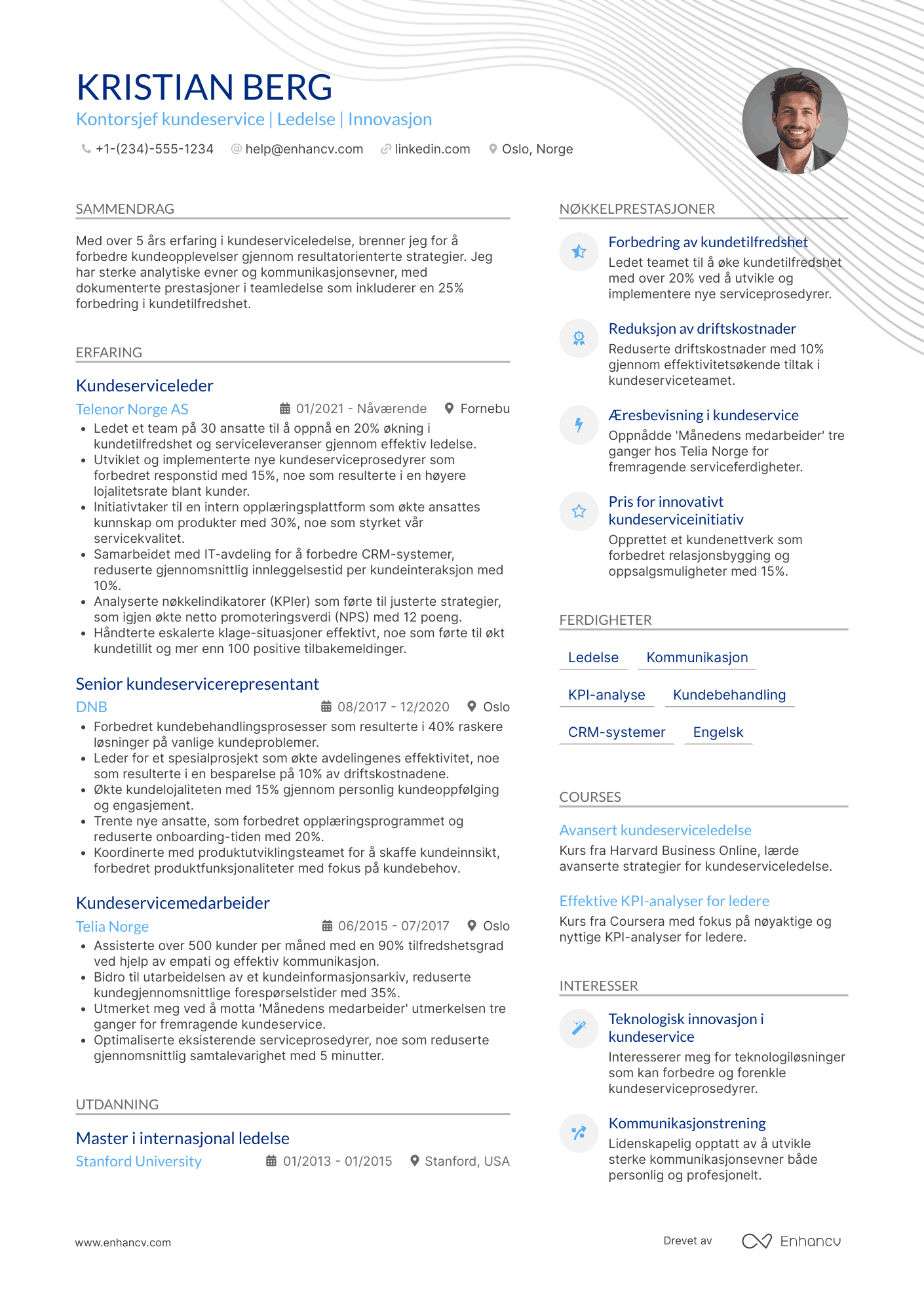 CV for Kontorsjef kundeservice Resume Example