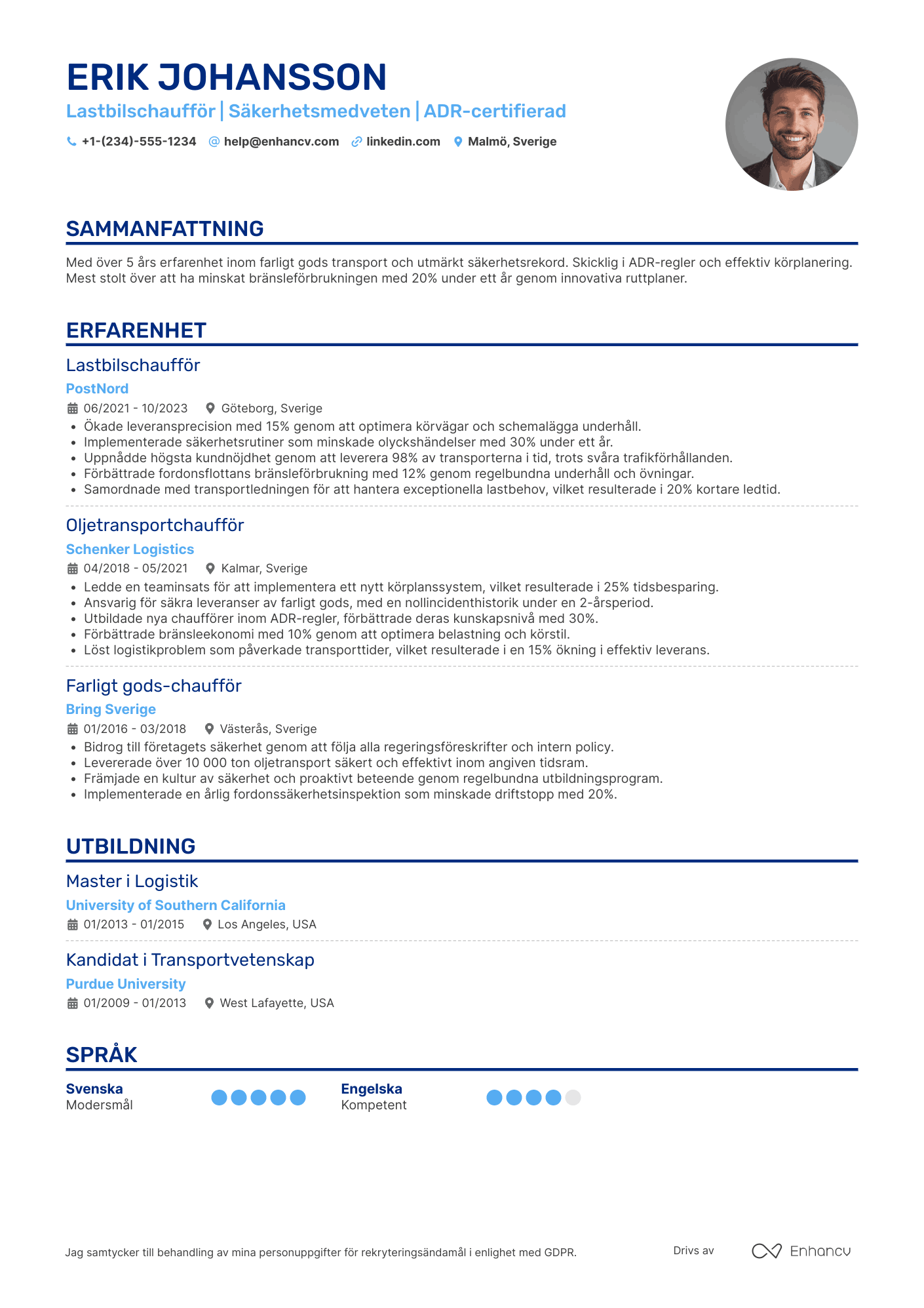CV för Lastbilschaufför för oljetransporter Resume Example