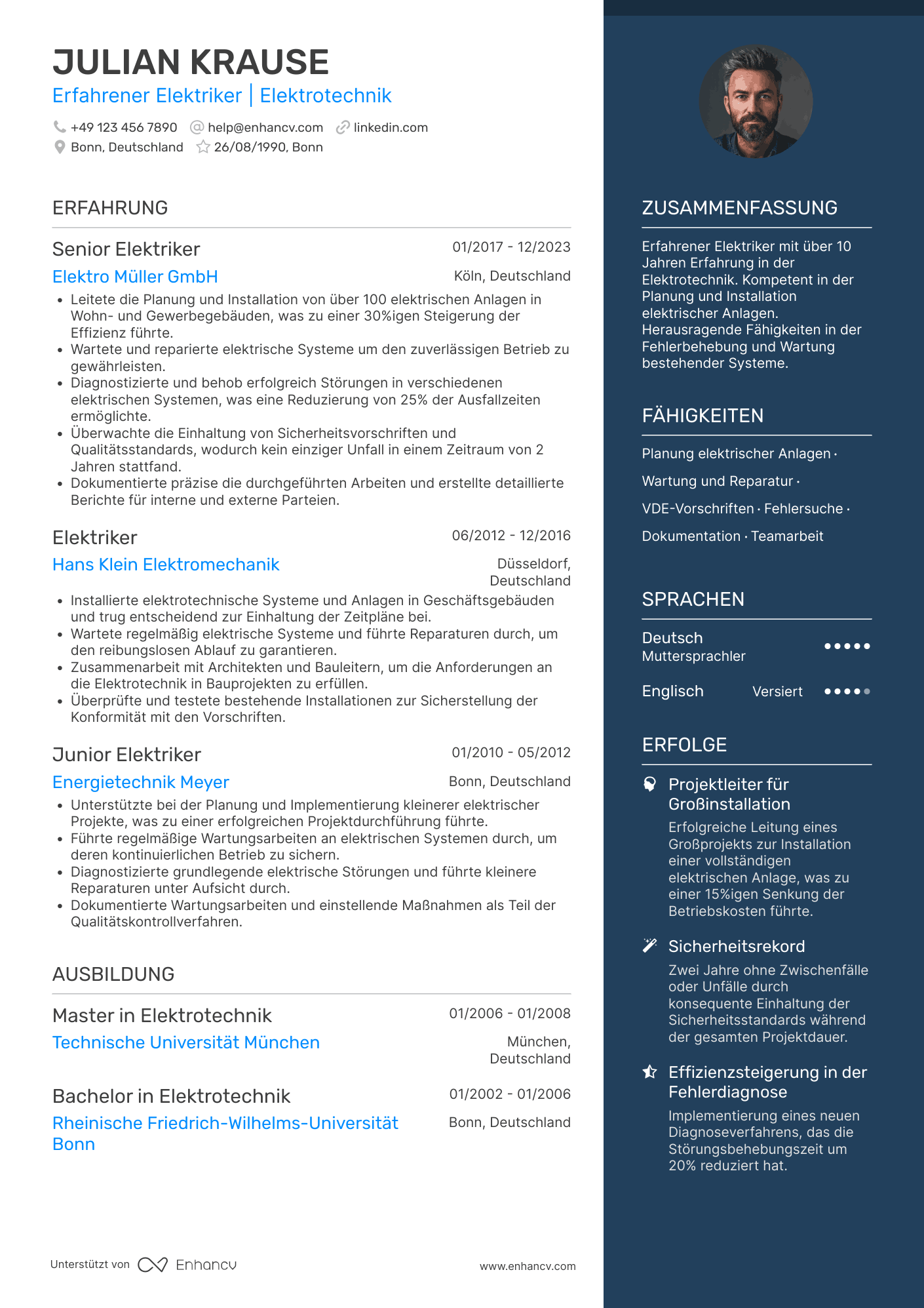 Lebenslauf in Elektriker im Handwerk Resume Example