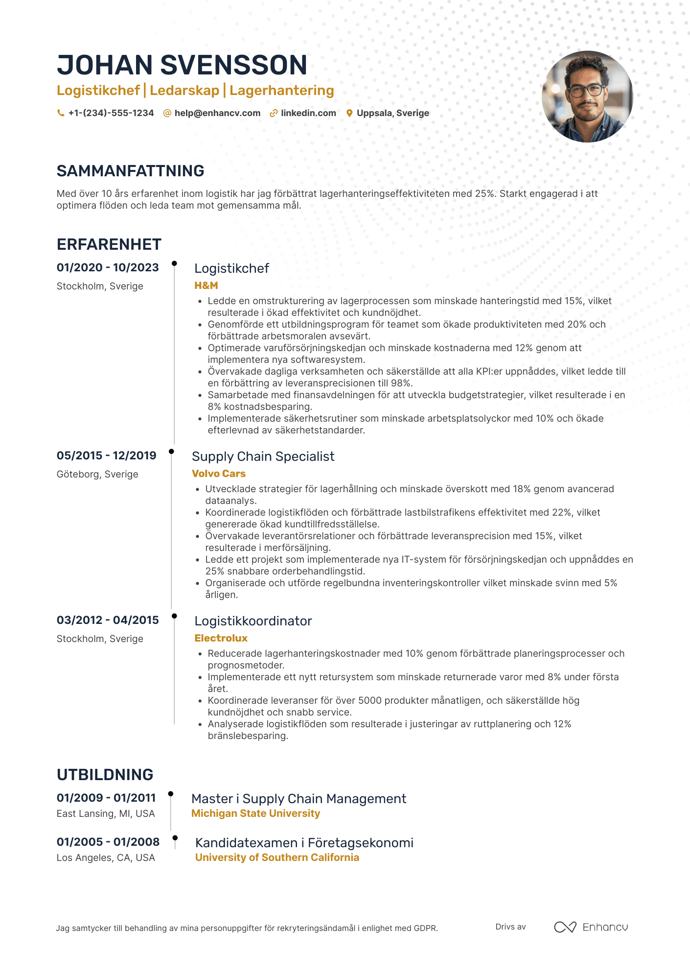 CV för IKEA Medarbetare Logistikansvarig Resume Example